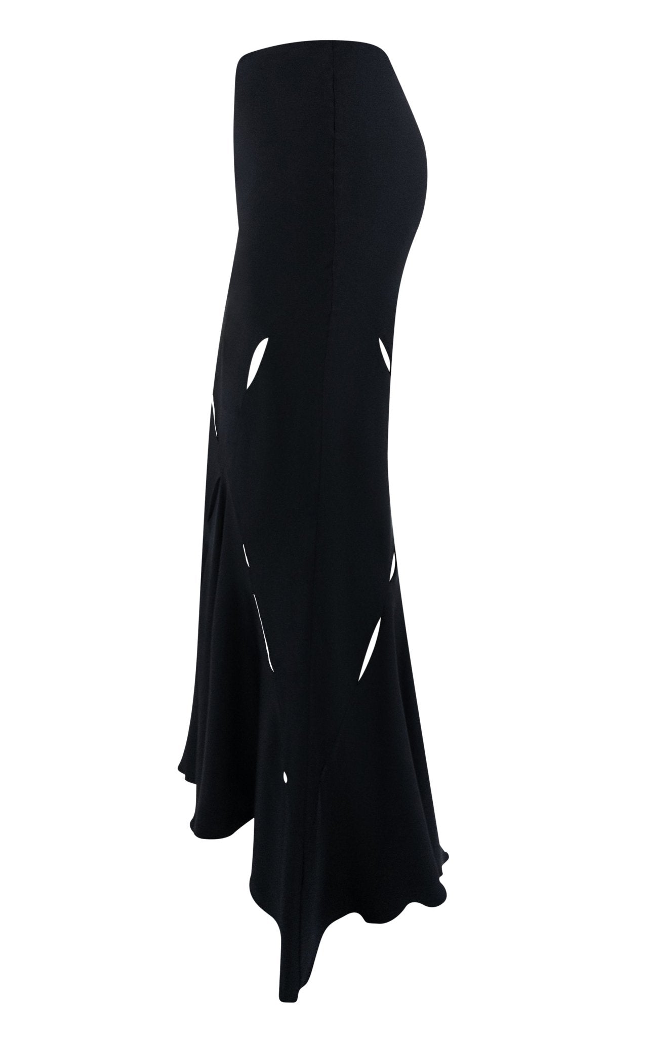 S/S 2004 Roberto Cavalli Black Silk Satin Slash Cutout Flare Maxi Skirt - RealList