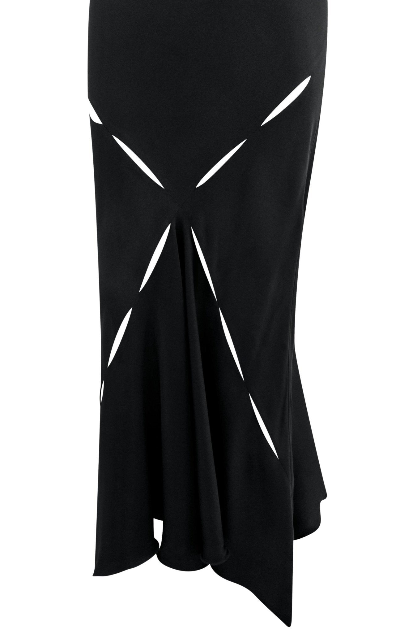 S/S 2004 Roberto Cavalli Black Silk Satin Slash Cutout Flare Maxi Skirt - RealList