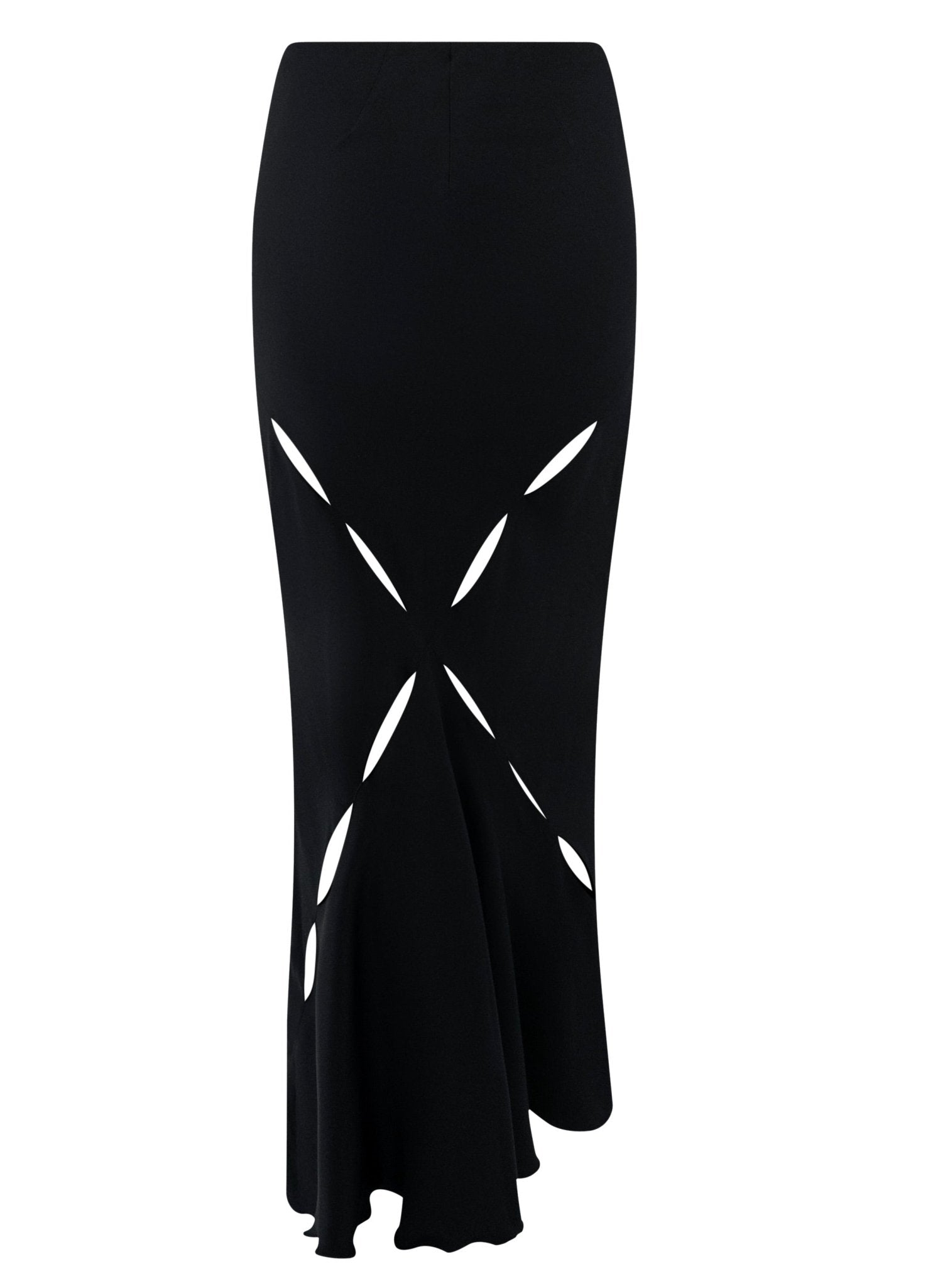 S/S 2004 Roberto Cavalli Black Silk Satin Slash Cutout Flare Maxi Skirt - RealList