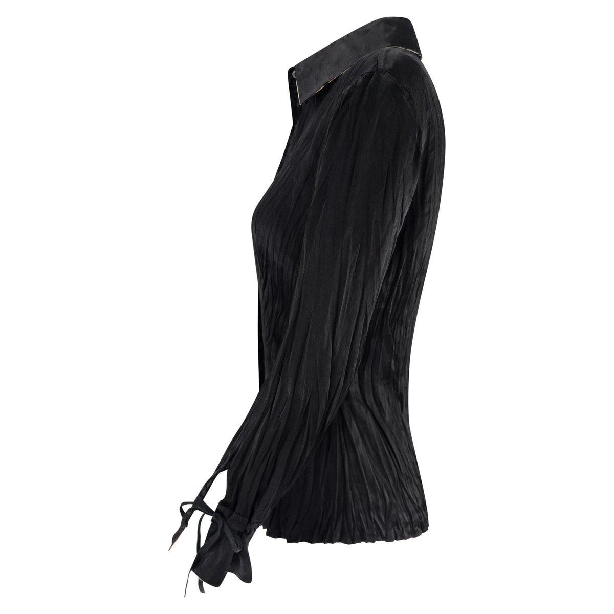 S/S 2004 Roberto Cavalli Black Wrinkled Silk Satin Button Up Blouse - RealList