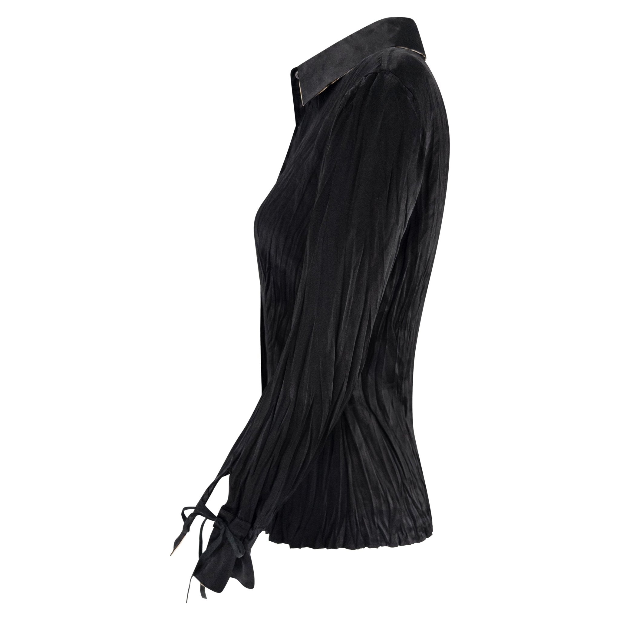 S/S 2004 Roberto Cavalli Black Wrinkled Silk Satin Button Up Blouse - RealList