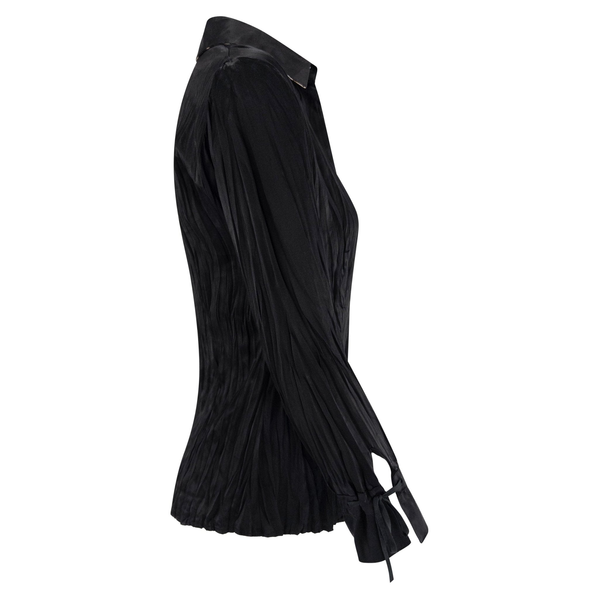 S/S 2004 Roberto Cavalli Black Wrinkled Silk Satin Button Up Blouse - RealList