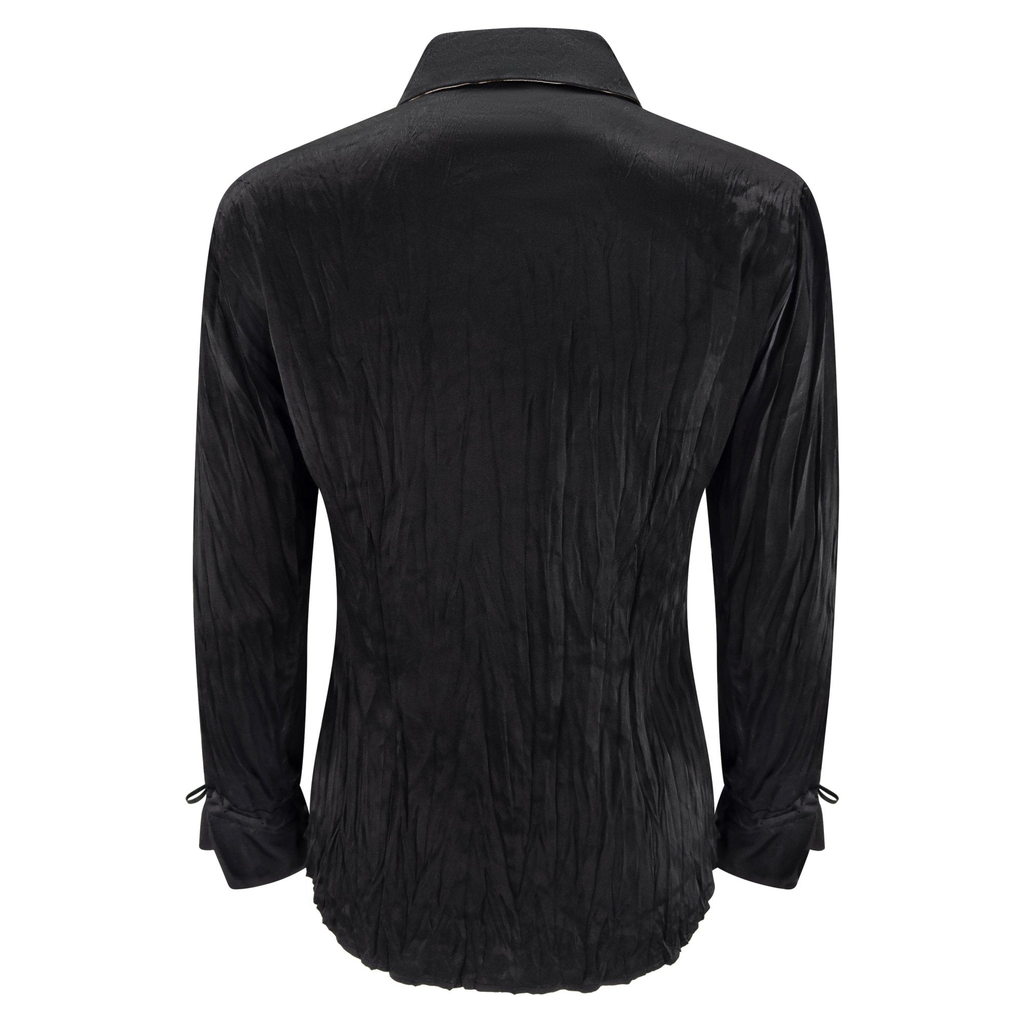 S/S 2004 Roberto Cavalli Black Wrinkled Silk Satin Button Up Blouse - RealList
