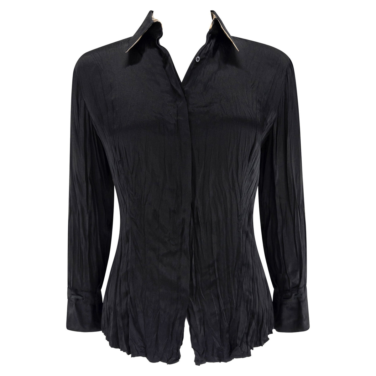 S/S 2004 Roberto Cavalli Black Wrinkled Silk Satin Button Up Blouse - RealList