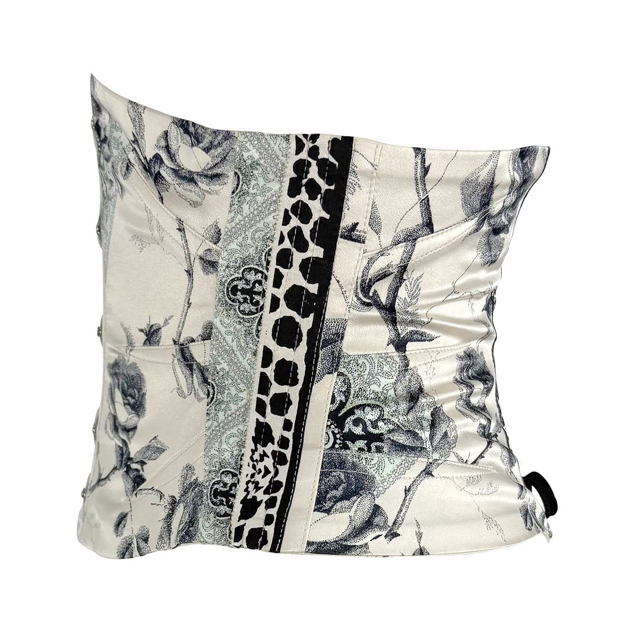 S/S 2004 Roberto Cavalli Creme Silk Satin Floral Print Corset Waist Belt - RealList
