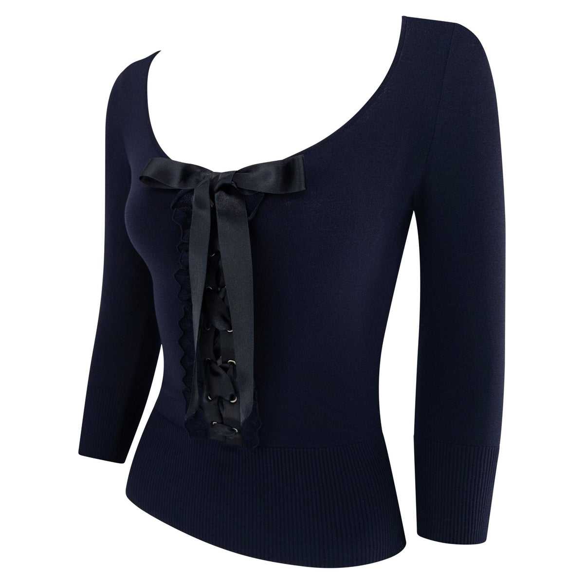 S/S 2004 Valentino Garavani Navy Blue Knit Ribbon Lace - Up Top - RealList