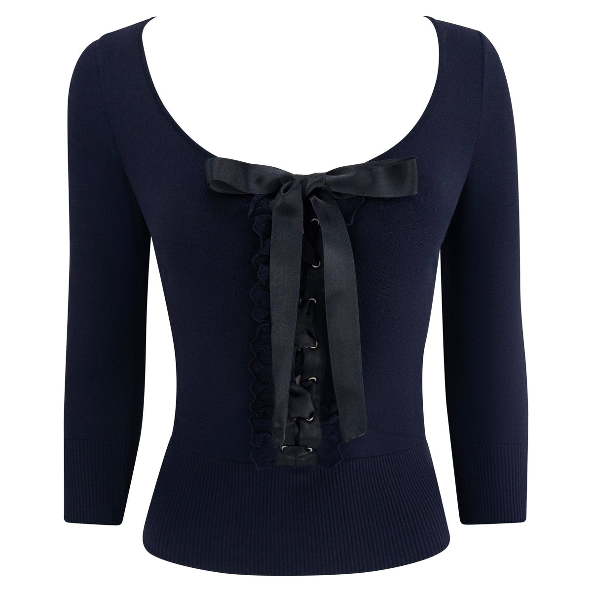 S/S 2004 Valentino Garavani Navy Blue Knit Ribbon Lace - Up Top - RealList