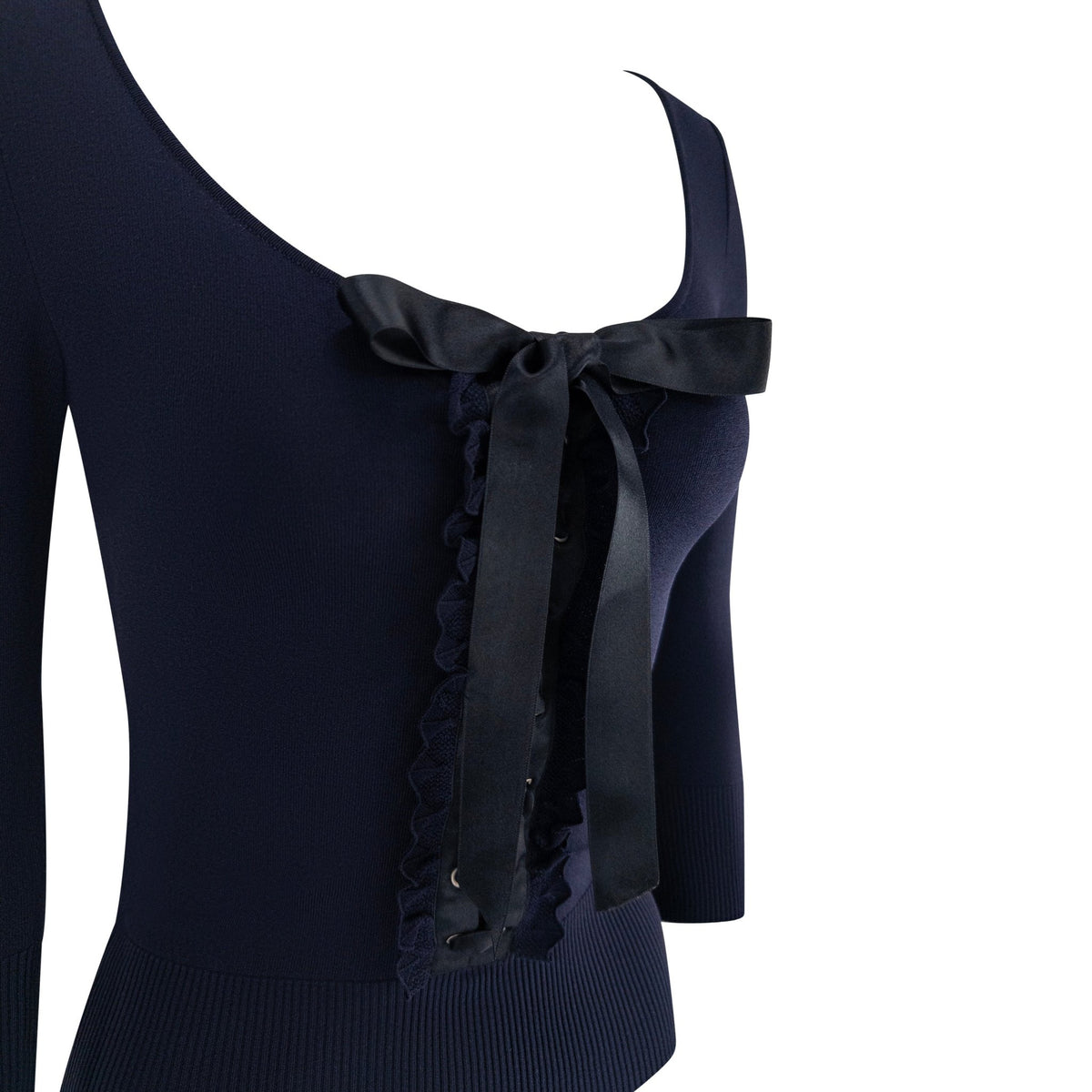 S/S 2004 Valentino Garavani Navy Blue Knit Ribbon Lace - Up Top - RealList