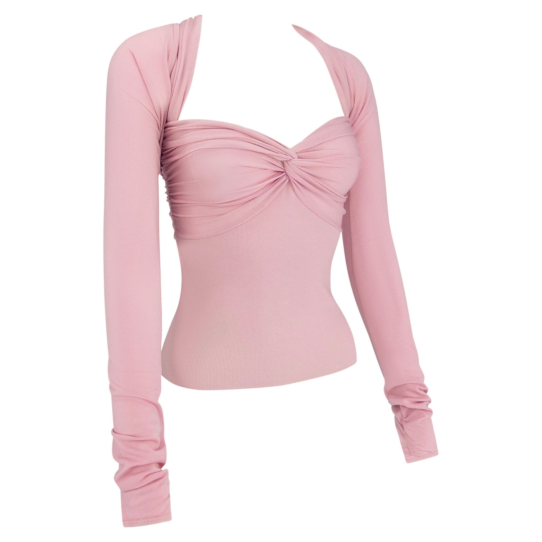 S/S 2004 Valentino Garavani Pink Bodycon Knit Tank Shrug Sweater Set - RealList