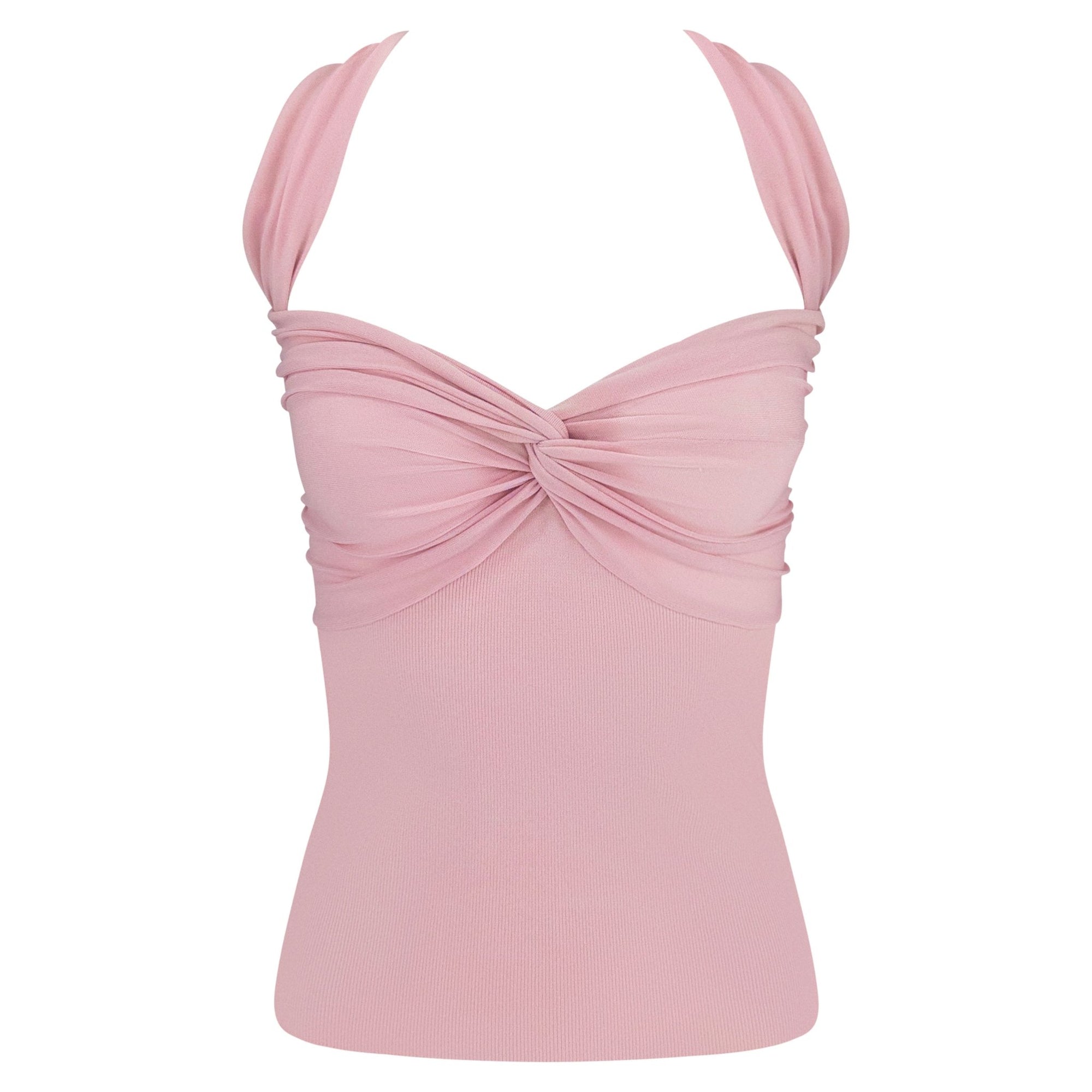 S/S 2004 Valentino Garavani Pink Bodycon Knit Tank Shrug Sweater Set - RealList