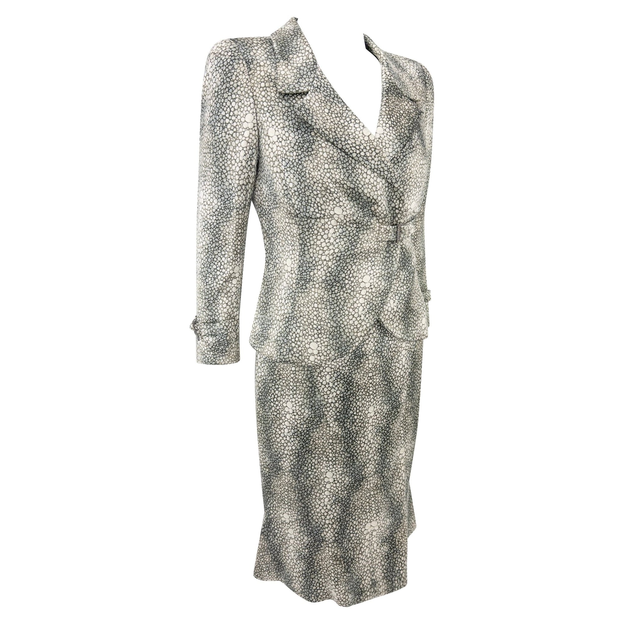 S/S 2004 Valentino Haute Couture Runway Shagreen Print Satin Jacket Dress Set - RealList