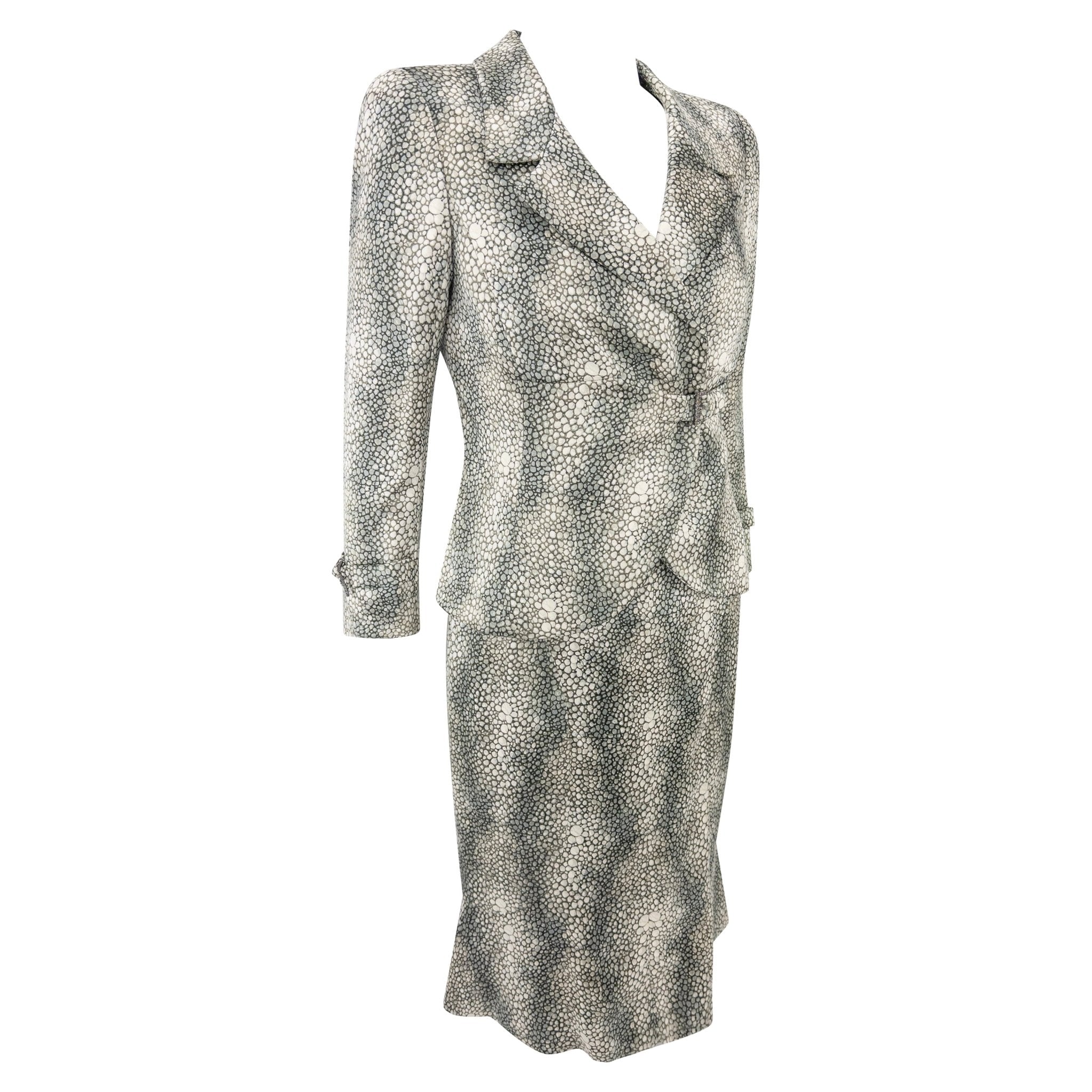 S/S 2004 Valentino Haute Couture Runway Shagreen Print Satin Jacket Dress Set - RealList