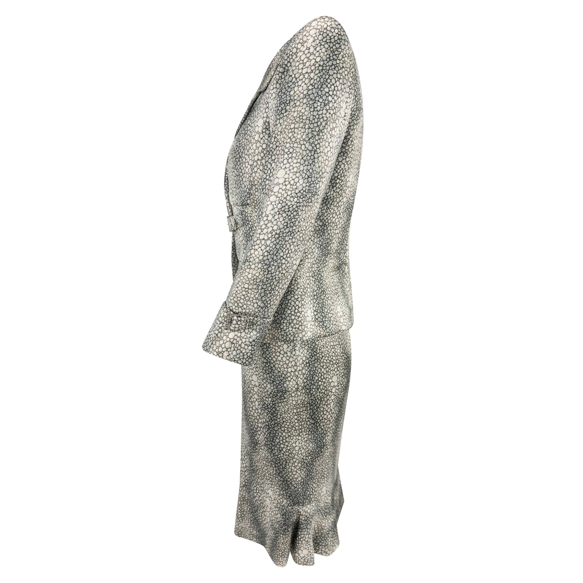 S/S 2004 Valentino Haute Couture Runway Shagreen Print Satin Jacket Dress Set - RealList