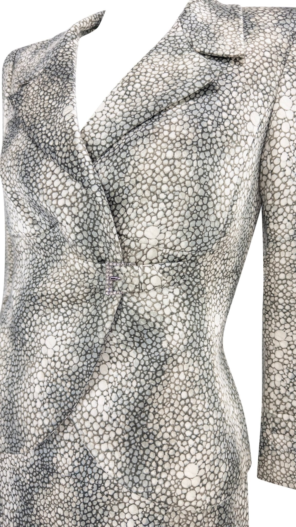 S/S 2004 Valentino Haute Couture Runway Shagreen Print Satin Jacket Dress Set - RealList