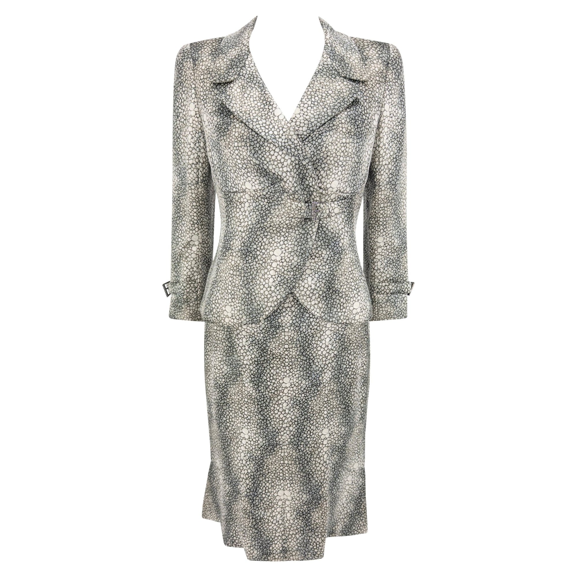 S/S 2004 Valentino Haute Couture Runway Shagreen Print Satin Jacket Dress Set - RealList