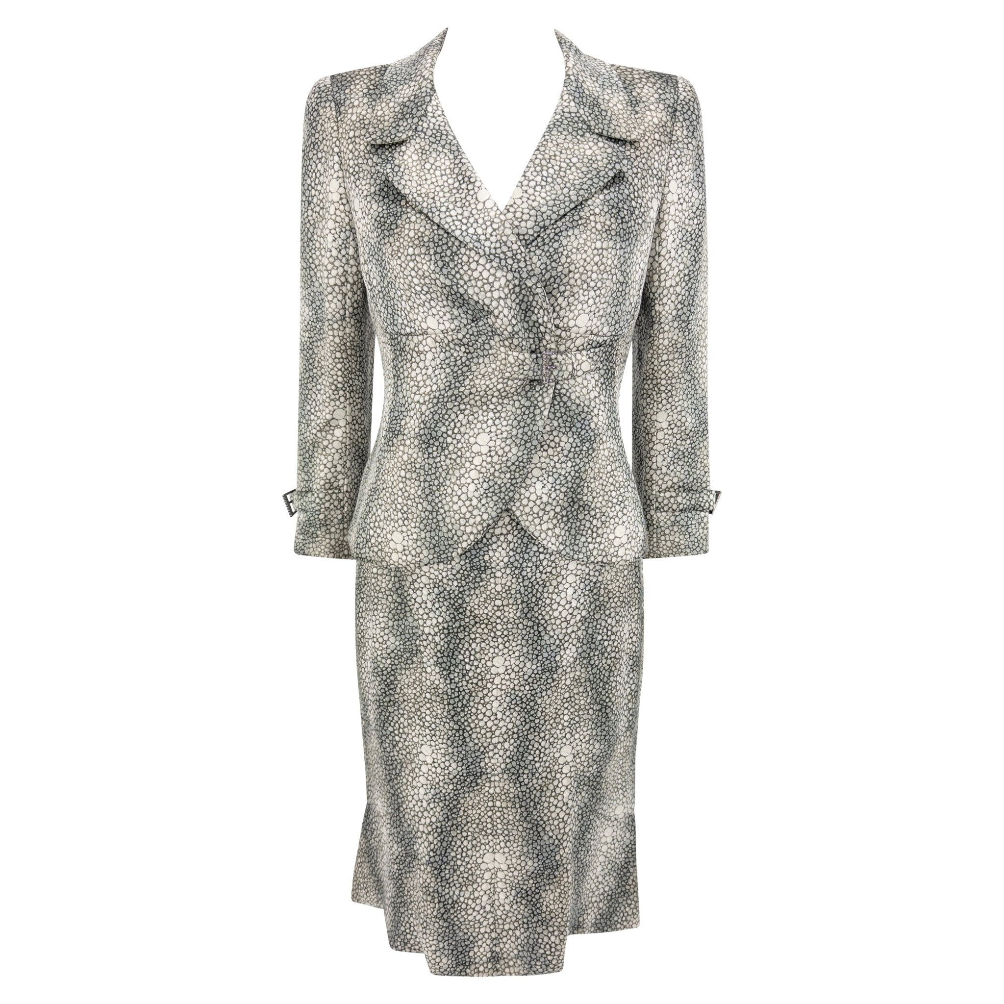S/S 2004 Valentino Haute Couture Runway Shagreen Print Satin Jacket Dress Set - RealList