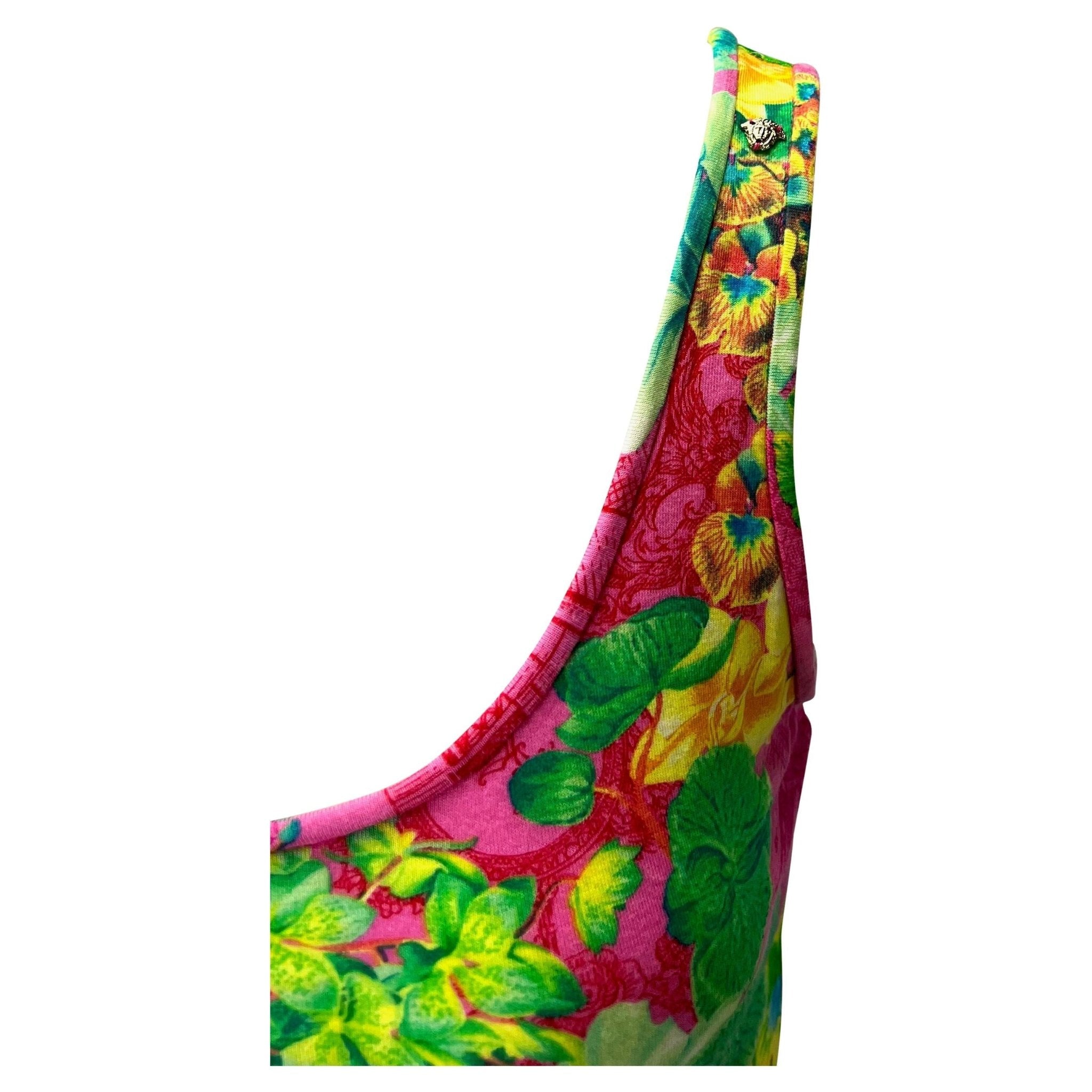 S/S 2004 Versace by Donatella Neon Pink Orchid Print Stretch Viscose Tank Top - RealList