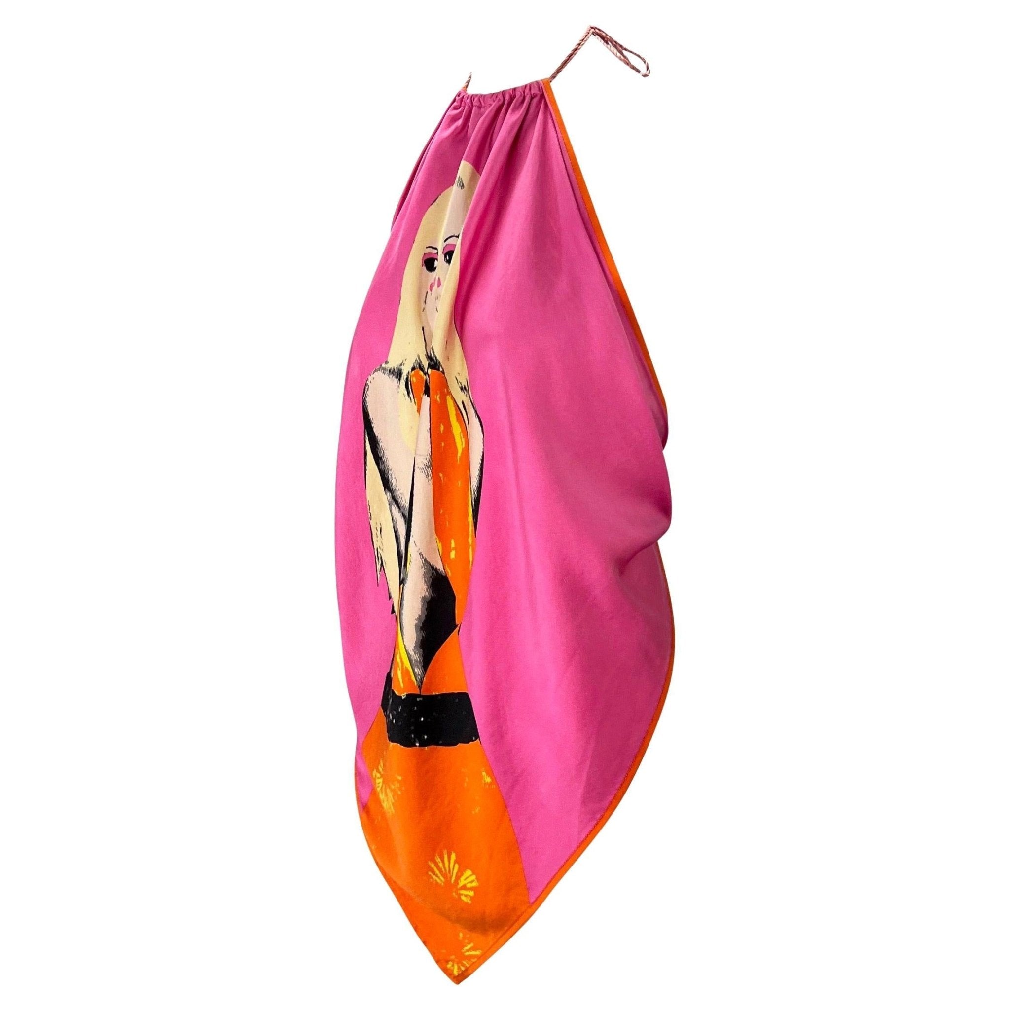 S/S 2004 Versace by Donatella Pink Pop Art Silk Scarf Tassel Blouse - RealList