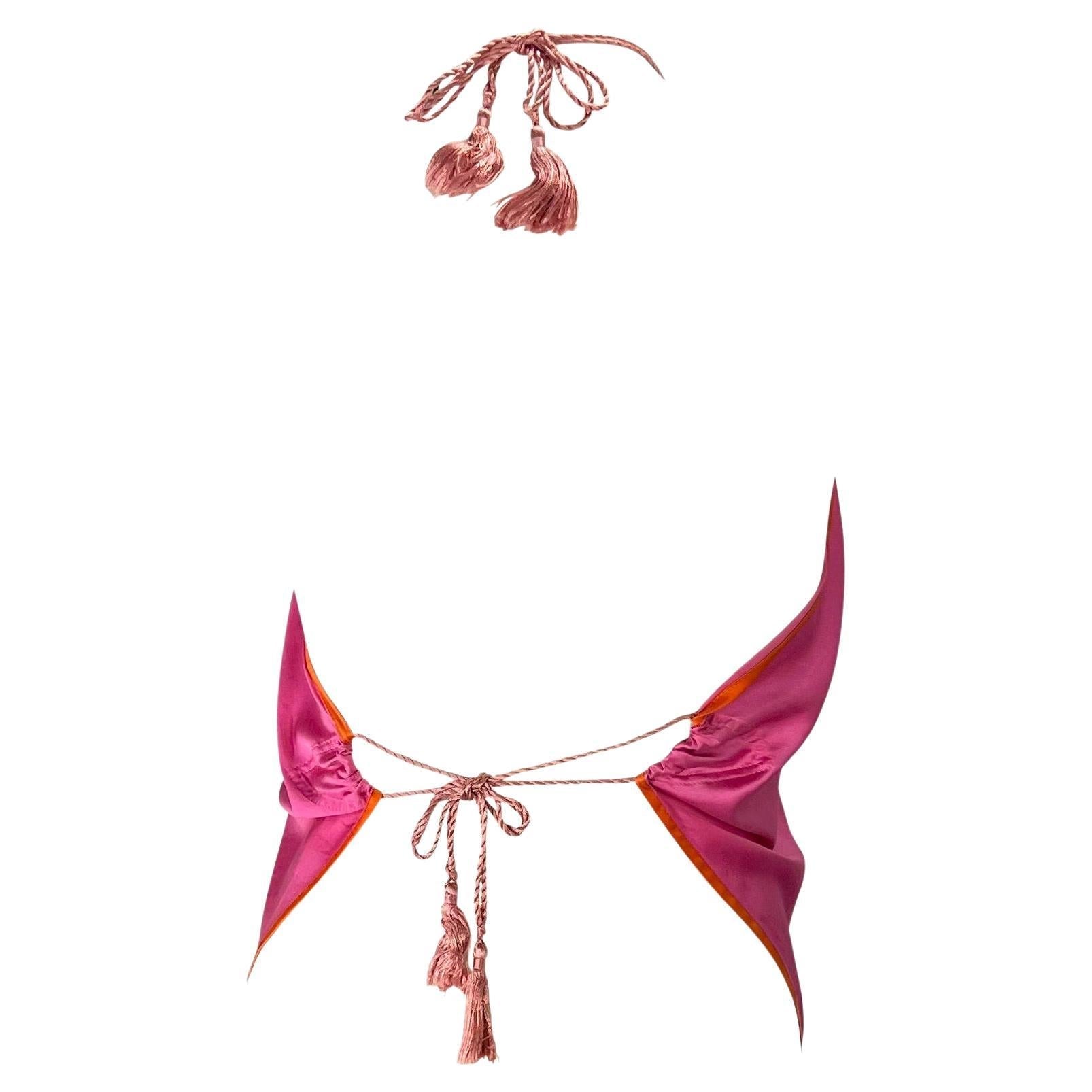 S/S 2004 Versace by Donatella Pink Pop Art Silk Scarf Tassel Blouse - RealList