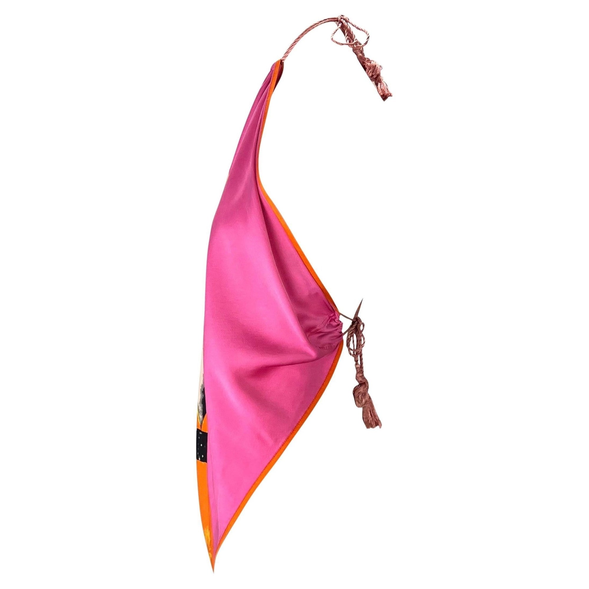 S/S 2004 Versace by Donatella Pink Pop Art Silk Scarf Tassel Blouse - RealList