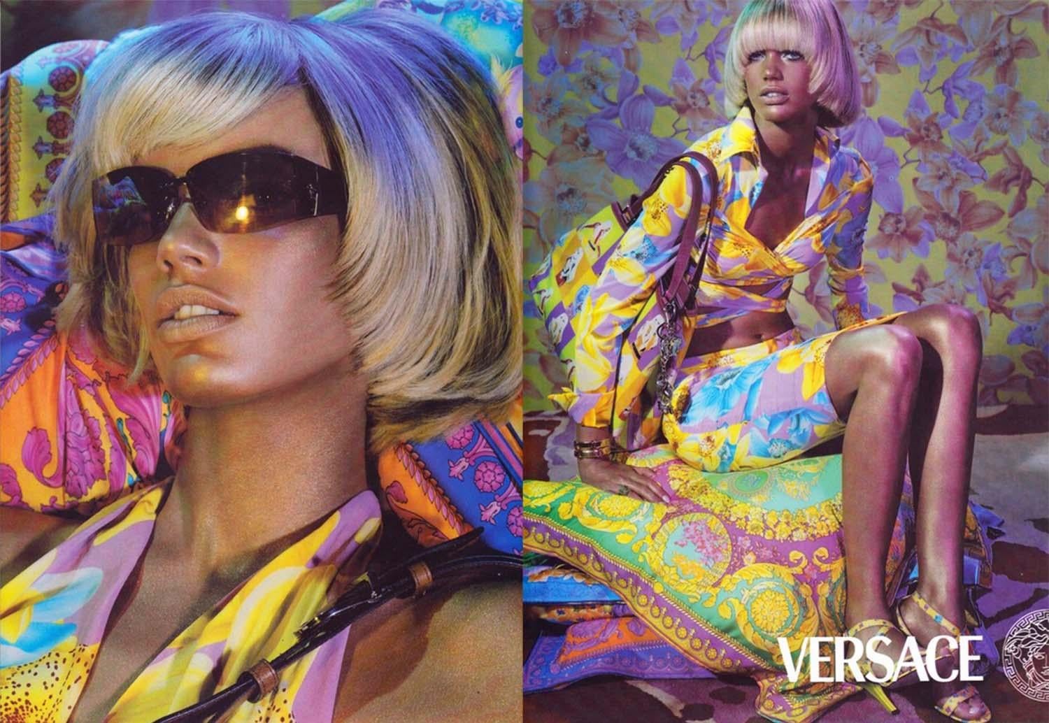 S/S 2004 Versace by Donatella Runway Neon Pink Floral Halter Top Skirt Set - RealList