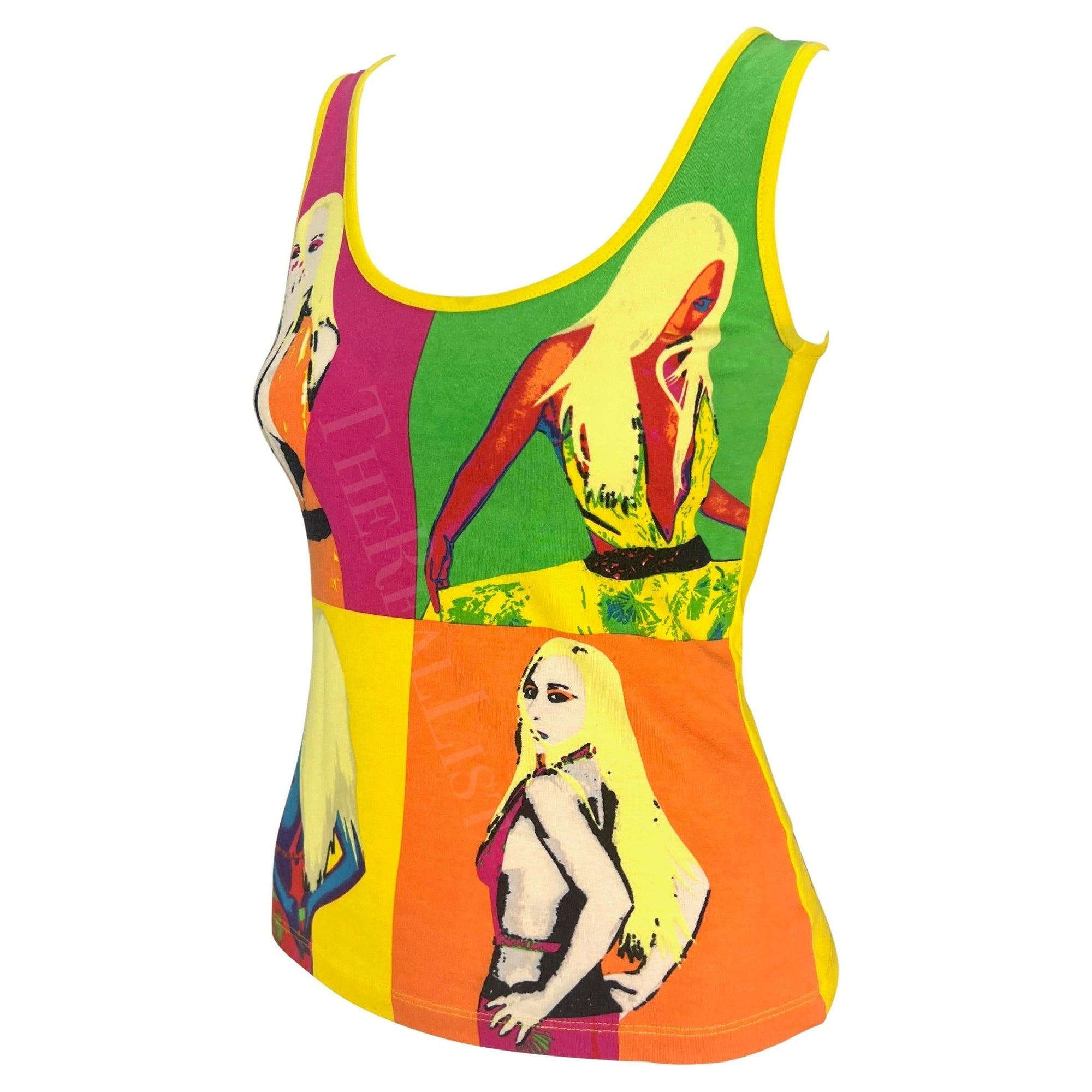 S/S 2004 Versace by Donatella Runway Neon Pop - Art Warhol Stretch Tank Top - RealList