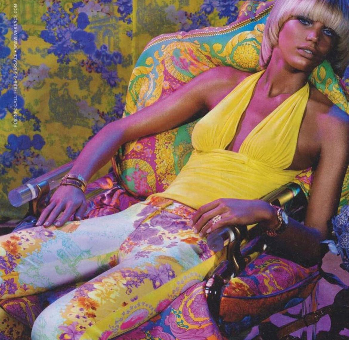 S/S 2004 Versace by Donatella Teal Blue Ruched Halter Neck Stretch Crop Top - RealList