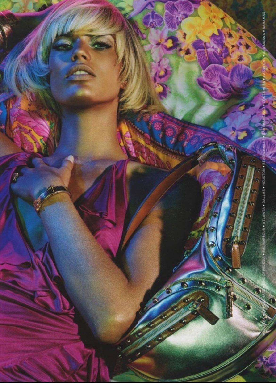 S/S 2004 Versace by Donatella White Ruffle Orchid Print Wrap Dress - RealList