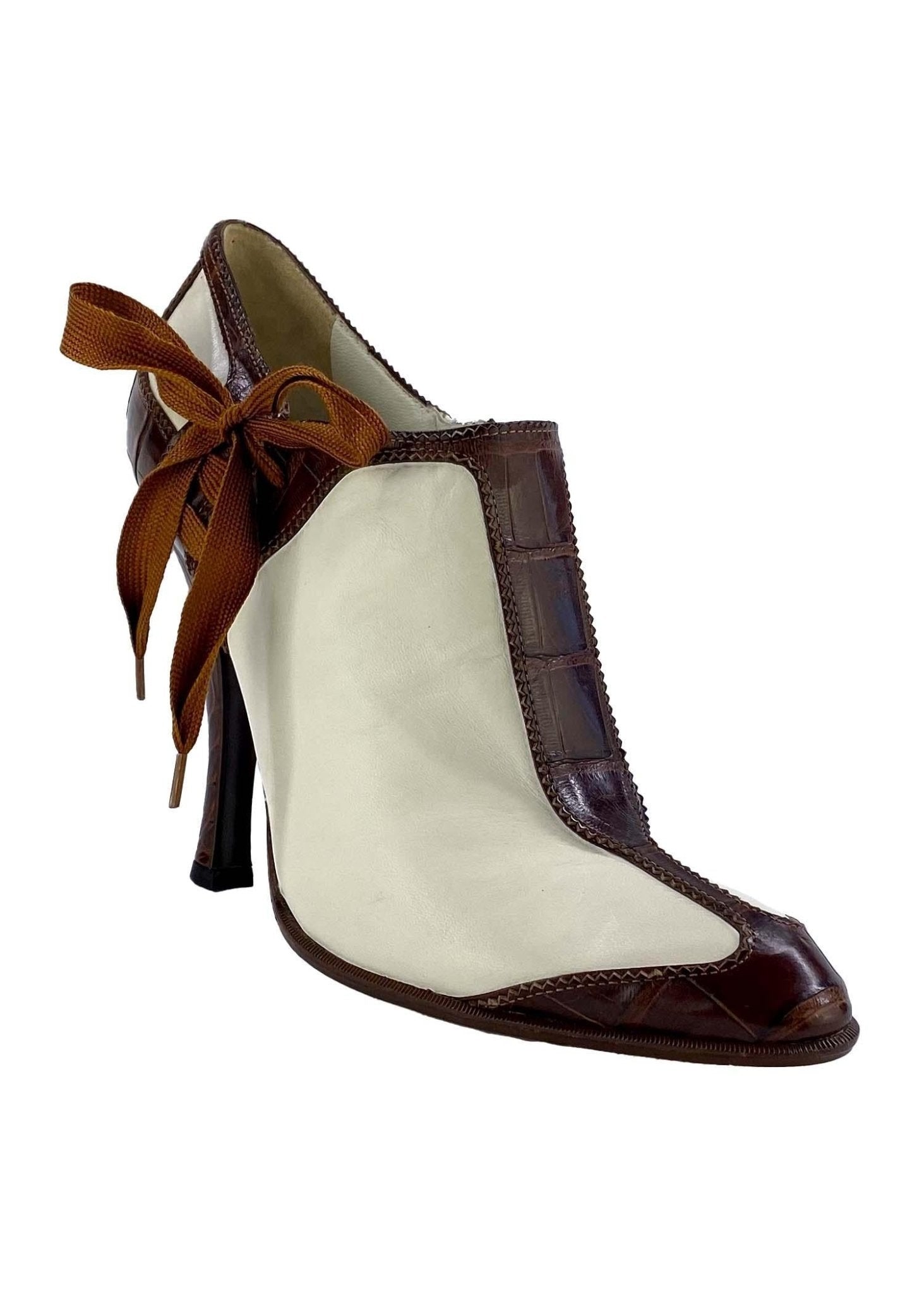 S/S 2004 Yves Saint Laurent by Tom Ford Croc Lace Up White Ankle Boot 4.5" Heels - RealList