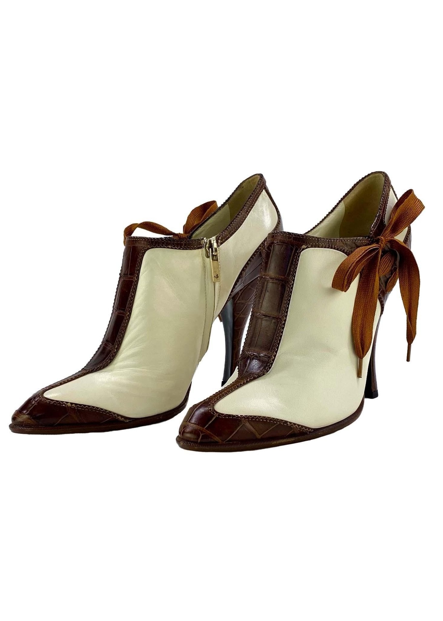 S/S 2004 Yves Saint Laurent by Tom Ford Croc Lace Up White Ankle Boot 4.5" Heels - RealList