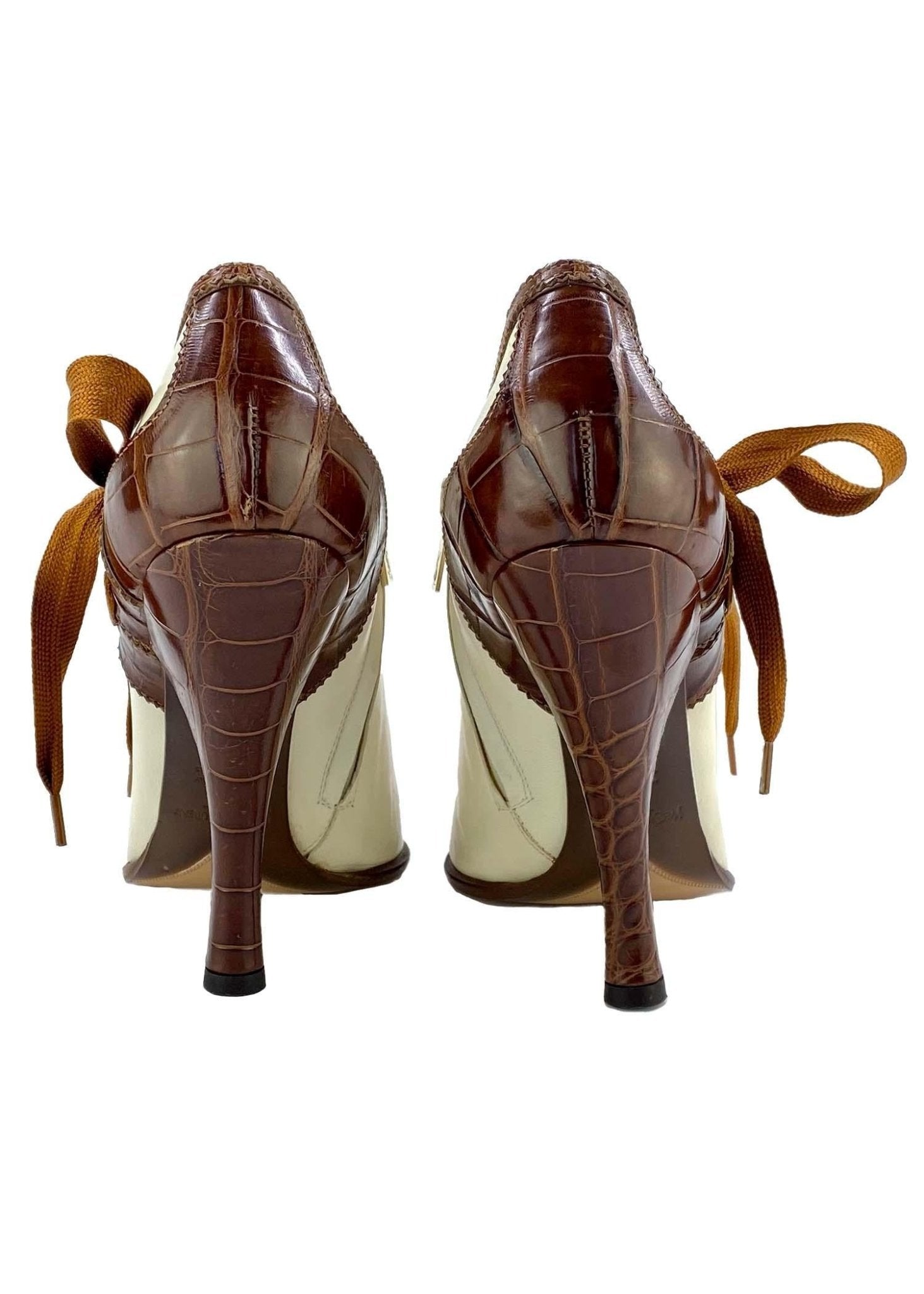 S/S 2004 Yves Saint Laurent by Tom Ford Croc Lace Up White Ankle Boot 4.5" Heels - RealList