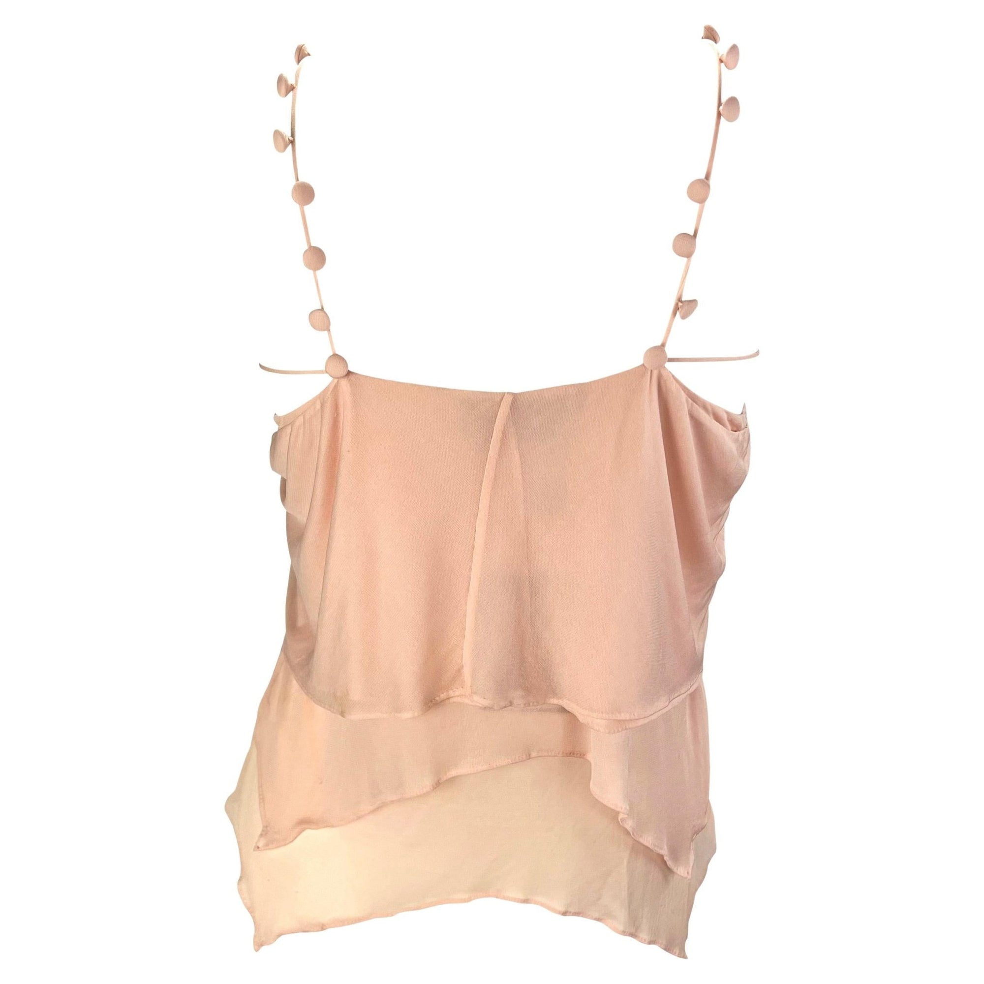 S/S 2004 Yves Saint Laurent by Tom Ford Pink Tiered Button Crop Top - RealList