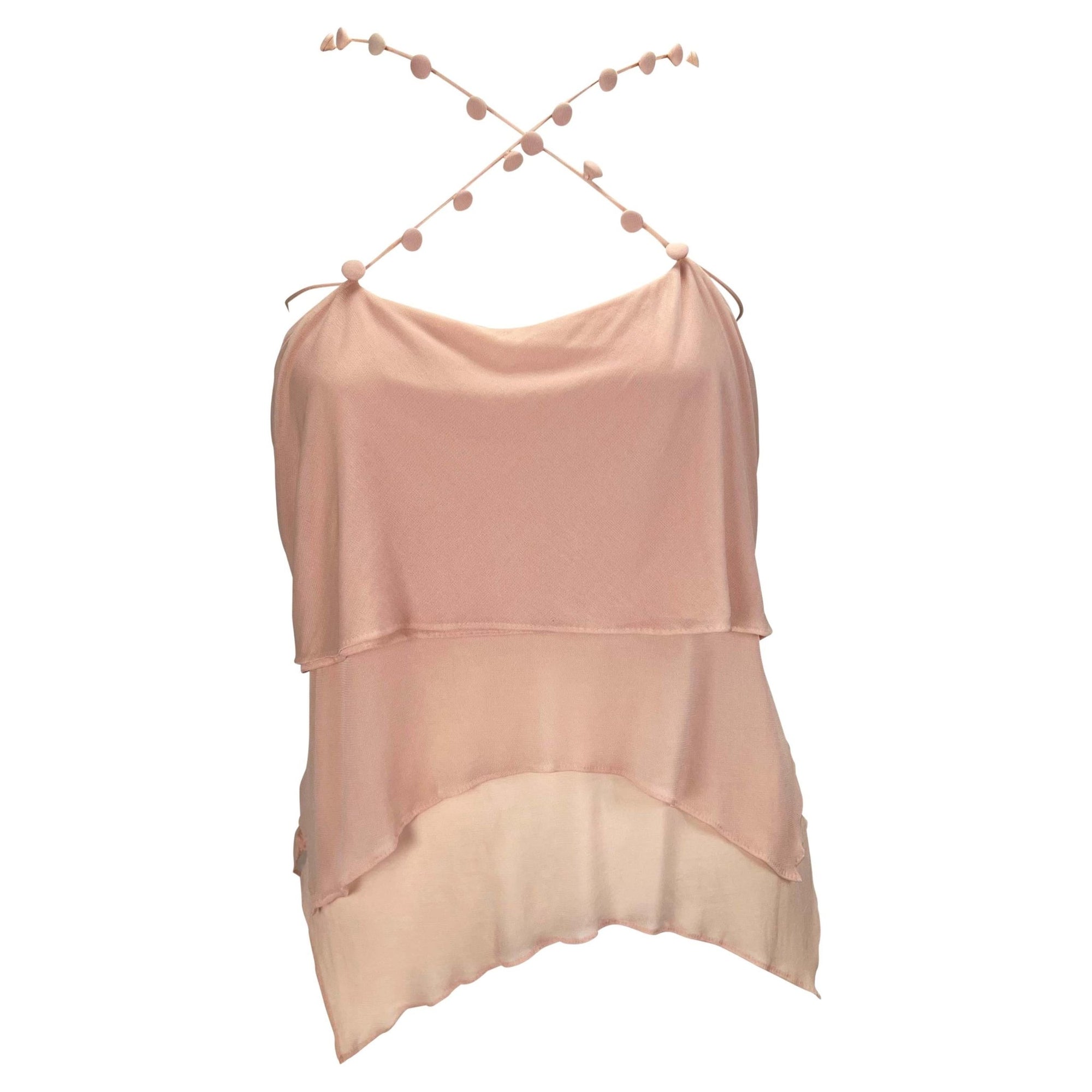 S/S 2004 Yves Saint Laurent by Tom Ford Pink Tiered Button Crop Top - RealList