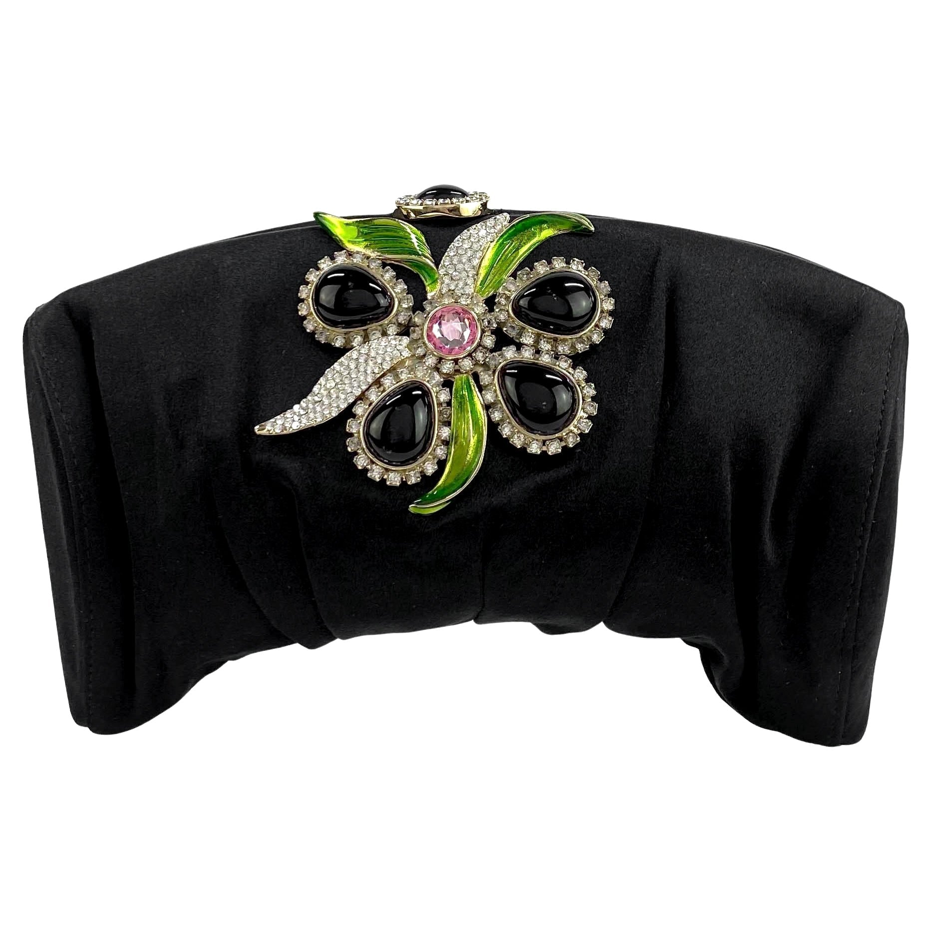 S/S 2004 Yves Saint Laurent by Tom Ford Rhinestone Flower Silk Satin Clutch - RealList