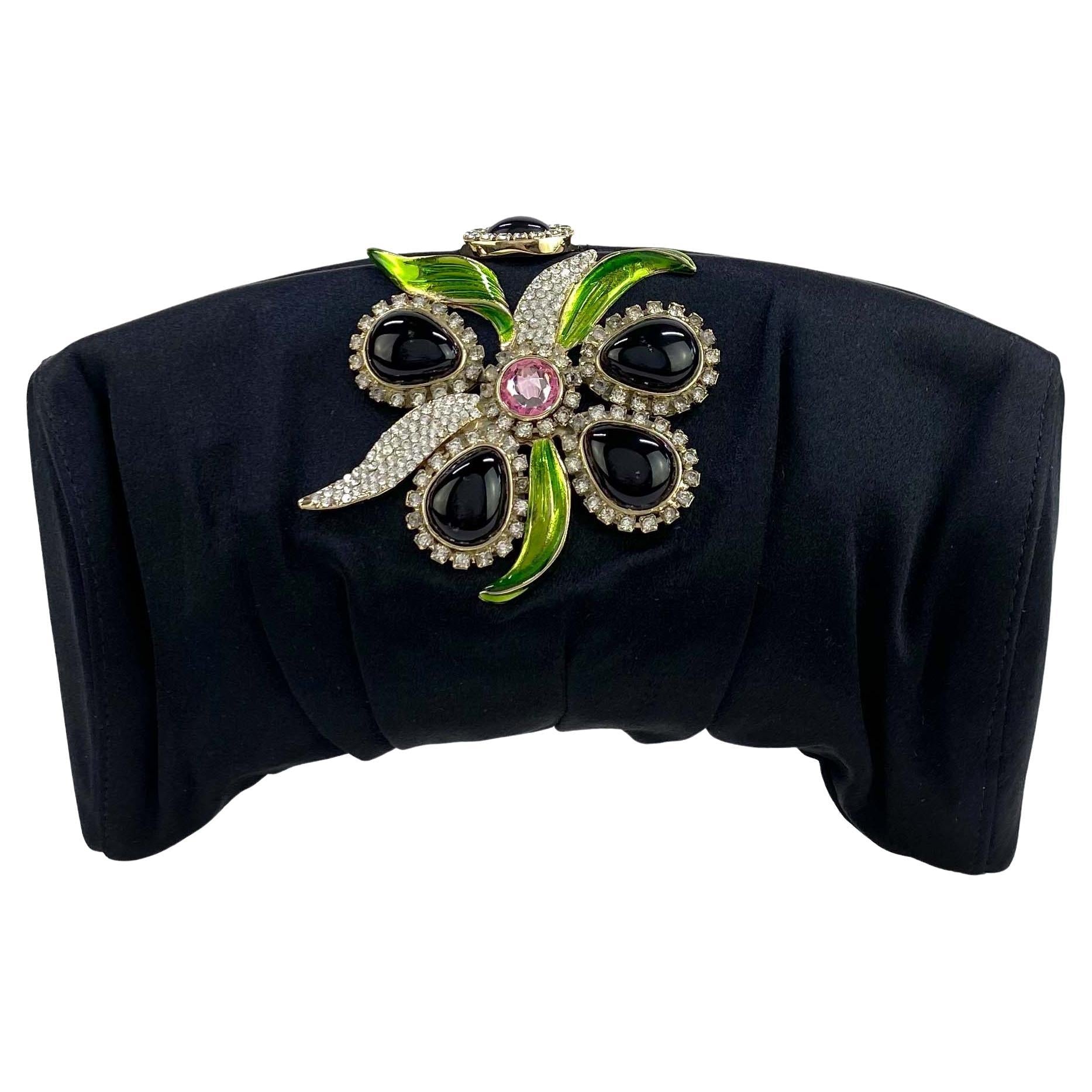 S/S 2004 Yves Saint Laurent by Tom Ford Rhinestone Flower Silk Satin Clutch - RealList