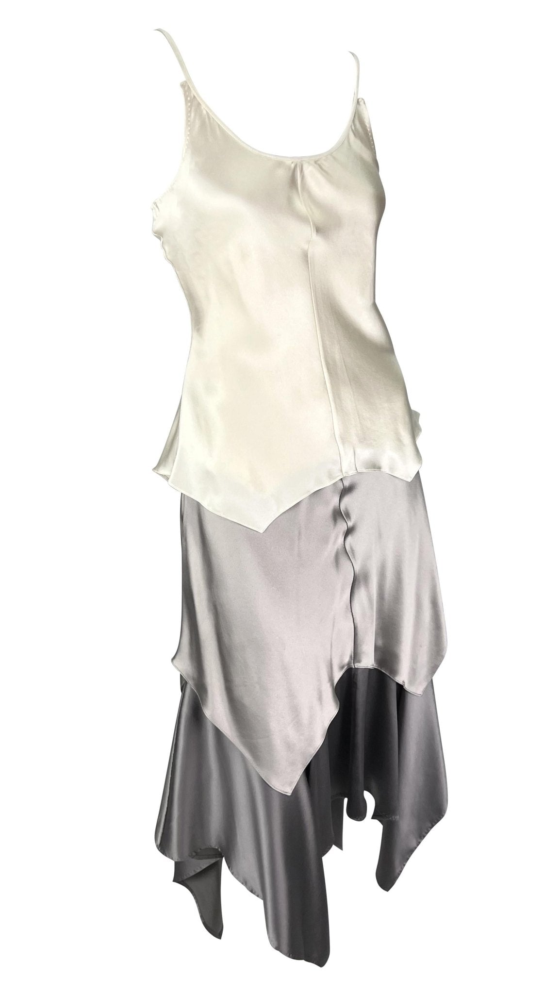 S/S 2004 Yves Saint Laurent by Tom Ford Runway Silver Creme Satin Maxi Dress - RealList
