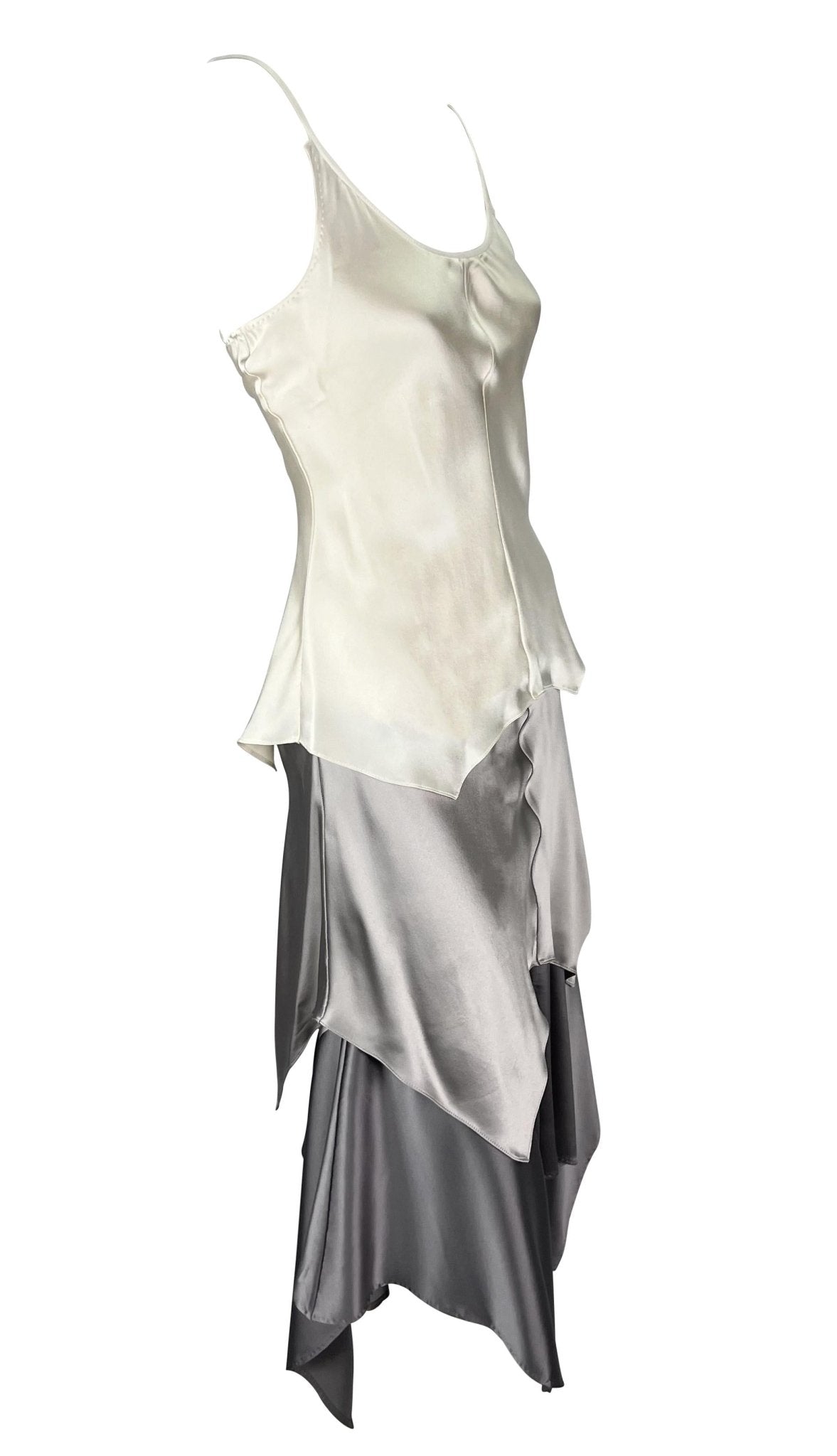 S/S 2004 Yves Saint Laurent by Tom Ford Runway Silver Creme Satin Maxi Dress - RealList