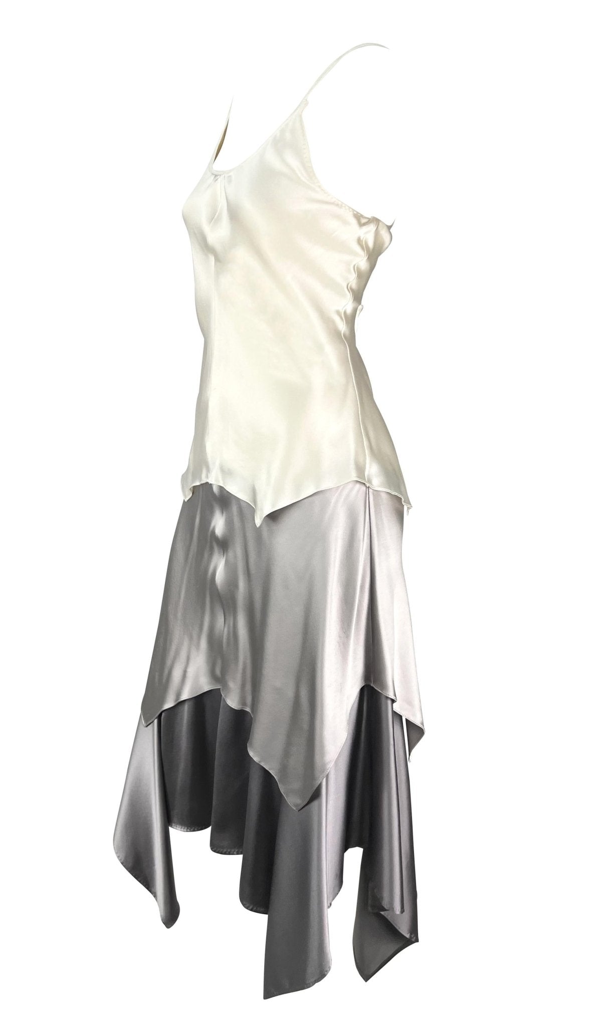 S/S 2004 Yves Saint Laurent by Tom Ford Runway Silver Creme Satin Maxi Dress - RealList
