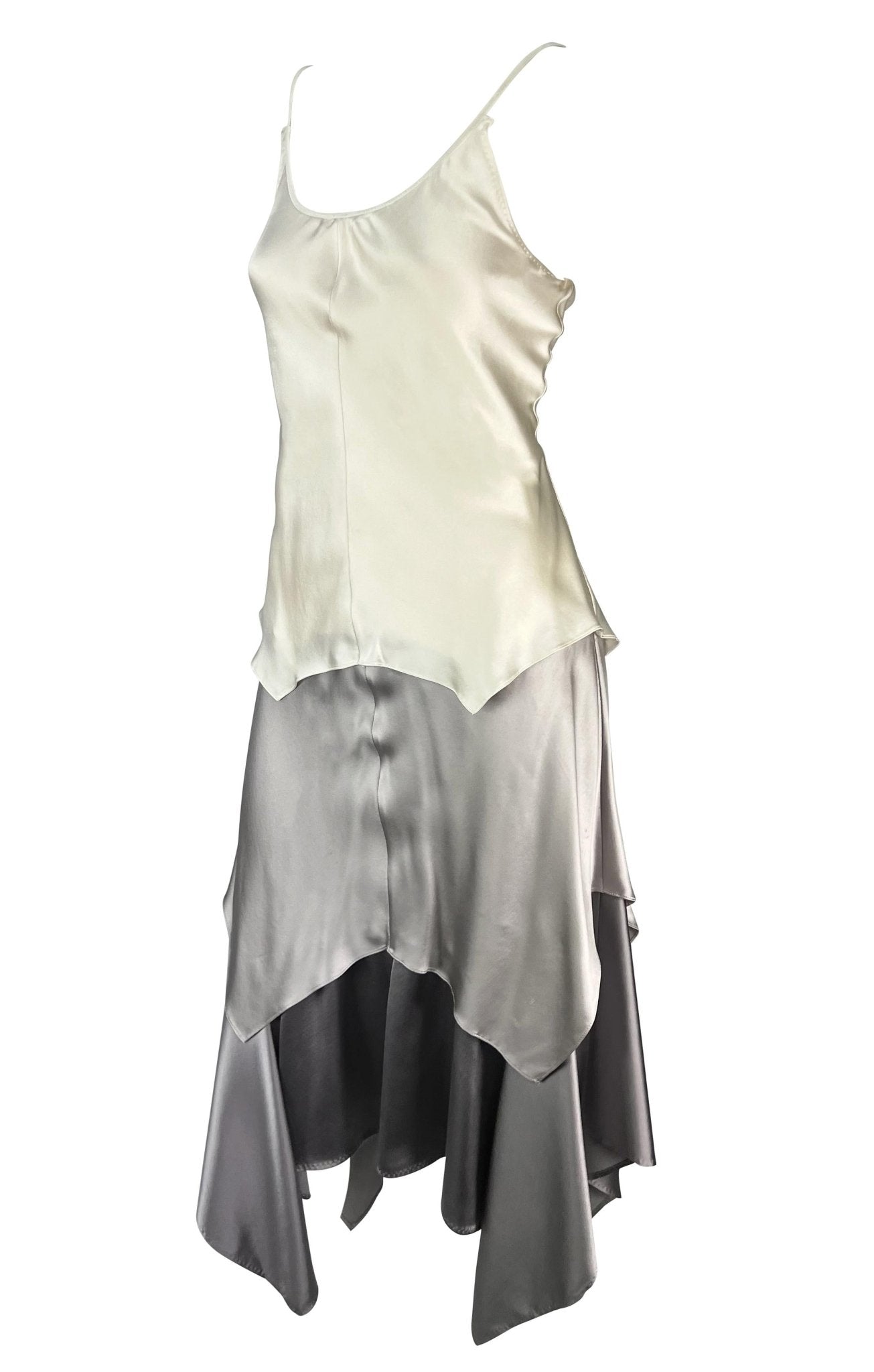 S/S 2004 Yves Saint Laurent by Tom Ford Runway Silver Creme Satin Maxi Dress - RealList