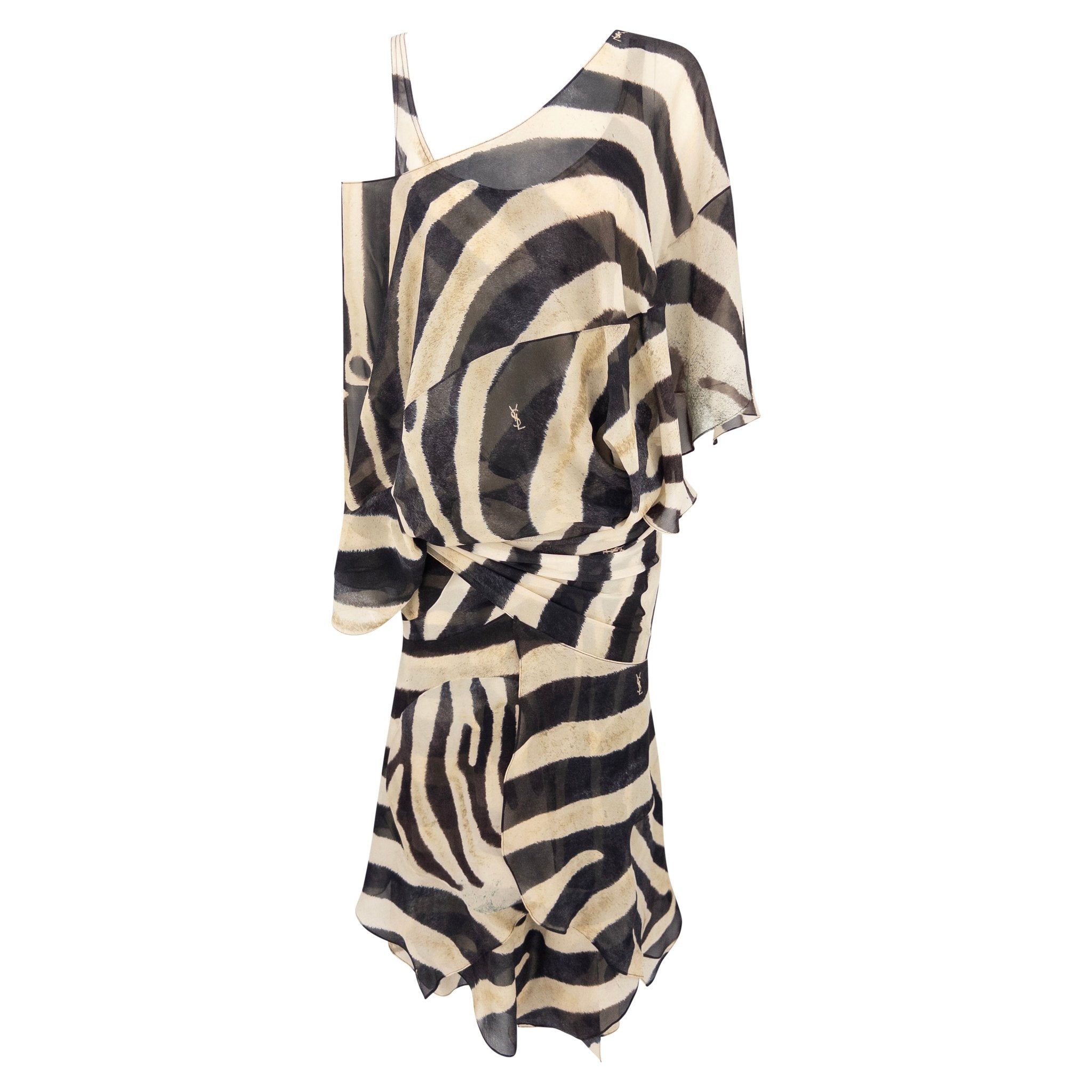 S/S 2004 Yves Saint Laurent Tom Ford Sheer Silk Chiffon Wrap Dress Set - RealList