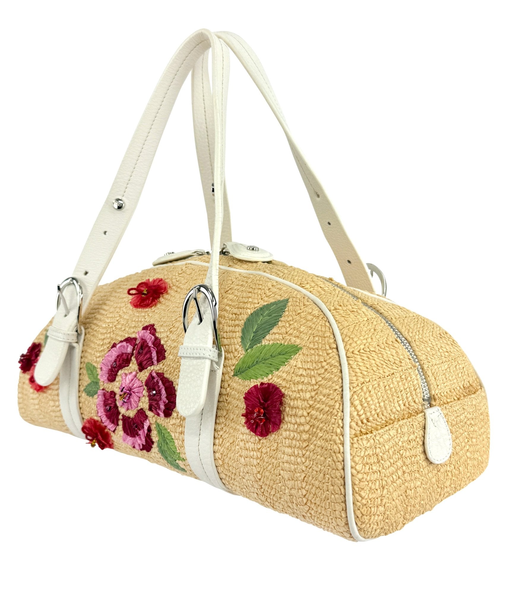 S/S 2005 Christian Dior by John Galliano Limited Edition Raffia Floral Shoulder Bag - RealList