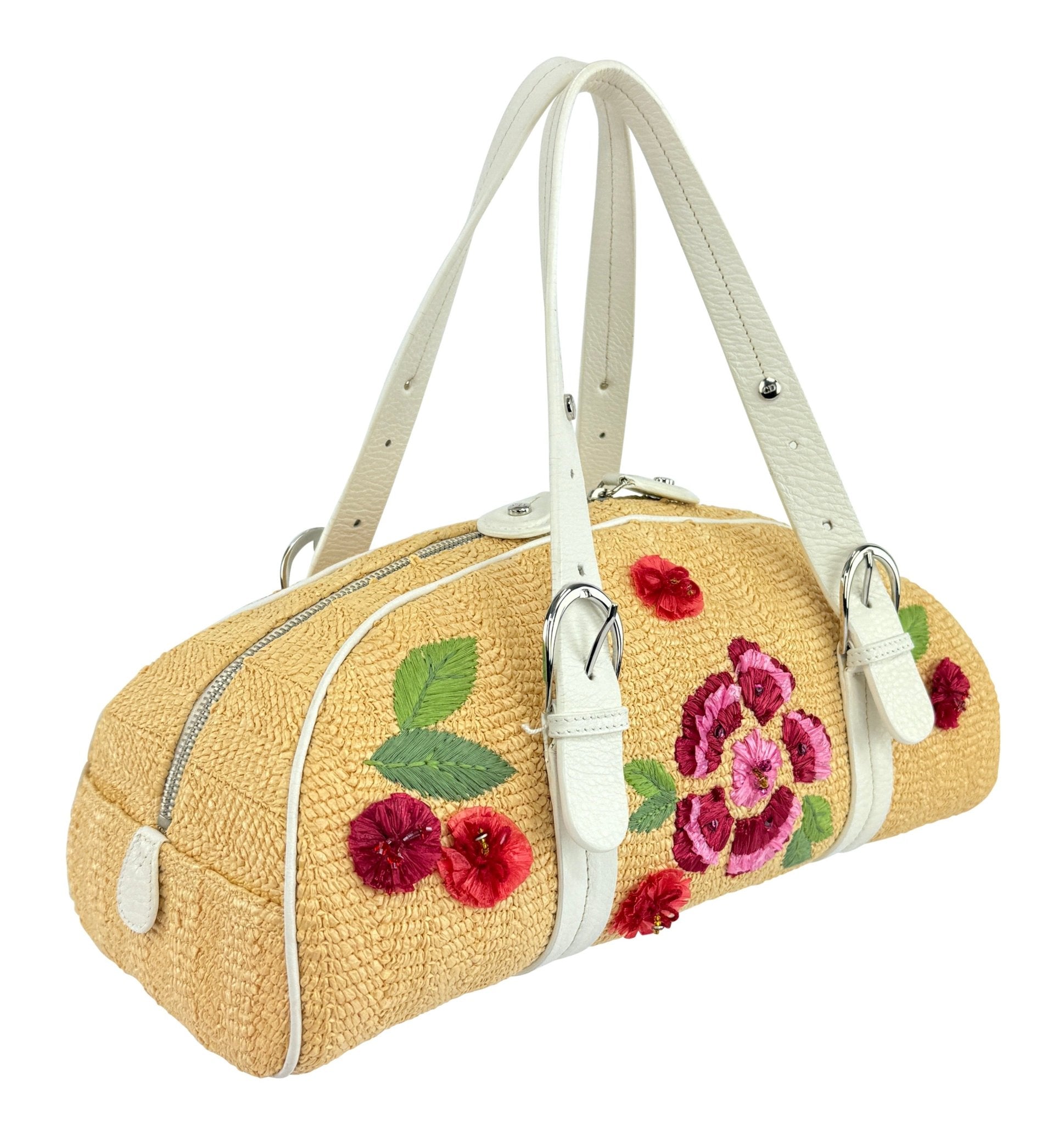 S/S 2005 Christian Dior by John Galliano Limited Edition Raffia Floral Shoulder Bag - RealList