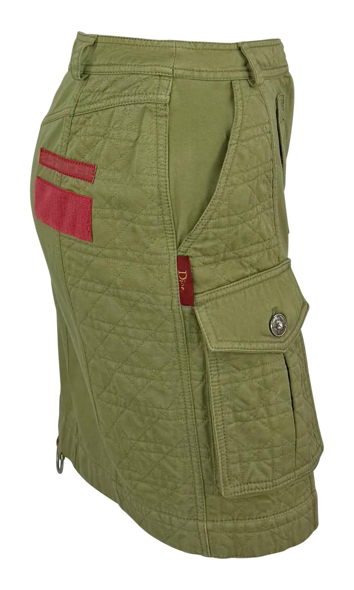 S/S 2005 Christian Dior by John Galliano Logo Quilted Olive Green Cargo Skirt - RealList