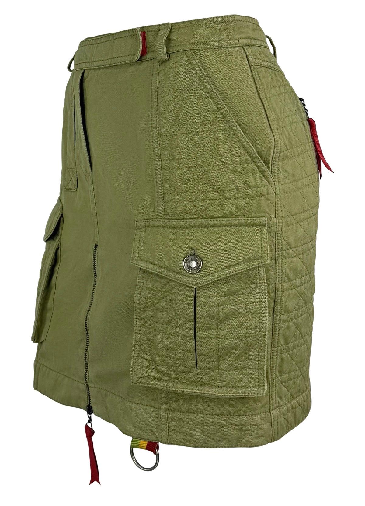 S/S 2005 Christian Dior by John Galliano Logo Quilted Olive Green Cargo Skirt - RealList