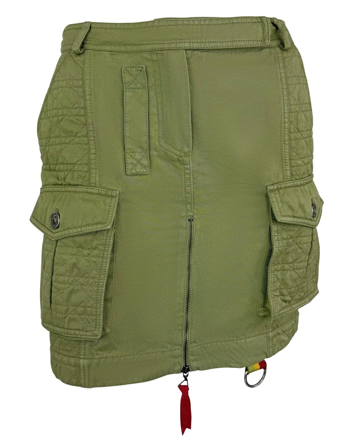 S/S 2005 Christian Dior by John Galliano Logo Quilted Olive Green Cargo Skirt - RealList