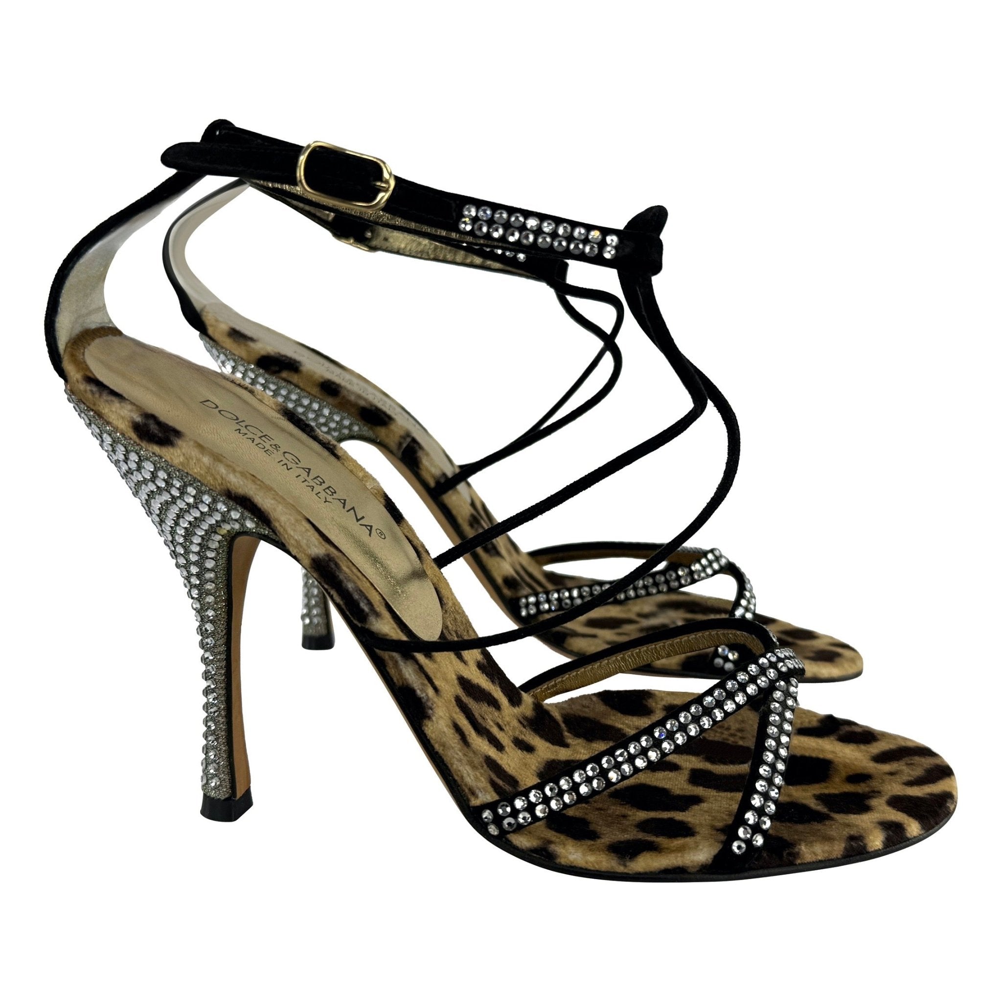 S/S 2005 Dolce & Gabbana Crystal Rhinestone Velvet Strappy Sandal Heels (37.5) - RealList