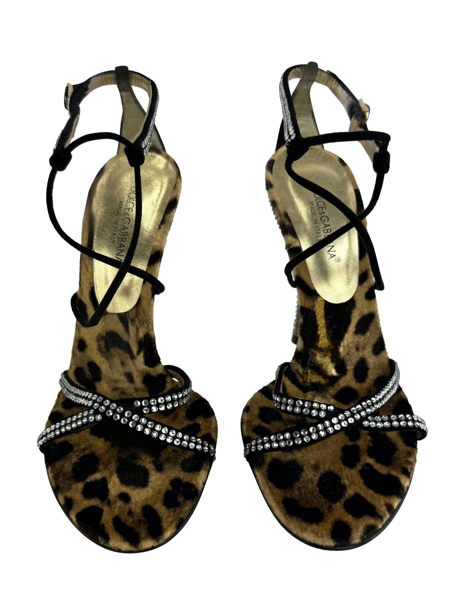 S/S 2005 Dolce & Gabbana Crystal Rhinestone Velvet Strappy Sandal Heels (37.5) - RealList