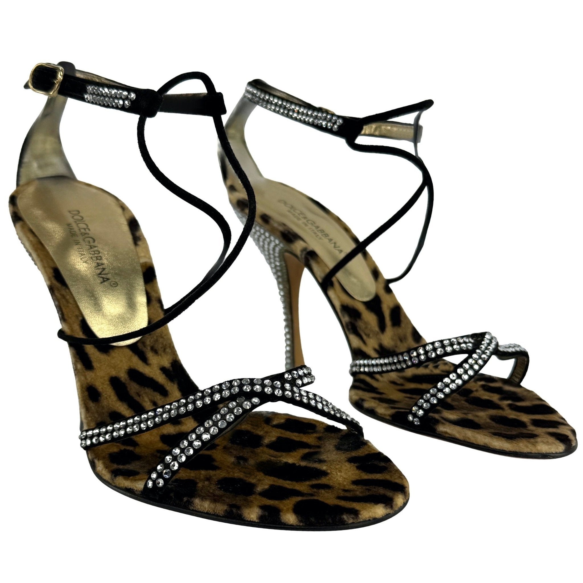 S/S 2005 Dolce & Gabbana Crystal Rhinestone Velvet Strappy Sandal Heels (37.5) - RealList