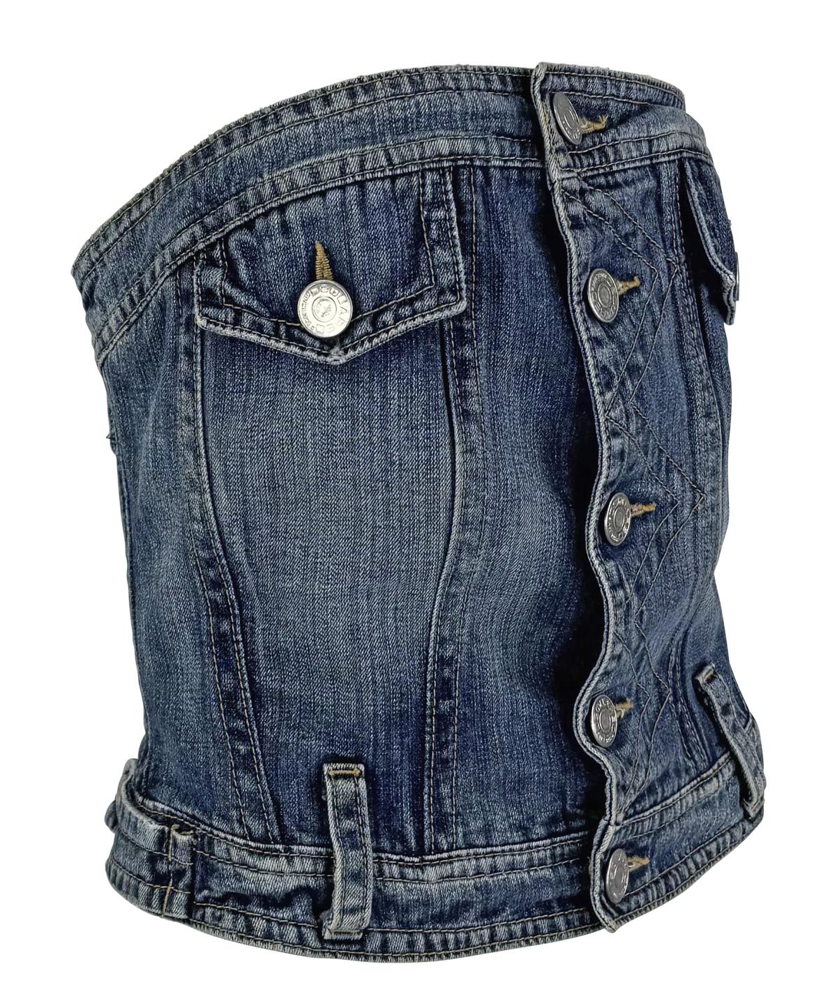 S/S 2005 Dsquared2 Runway Denim Blue Jeans Strapless Boned Corset Top - RealList