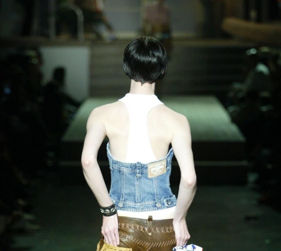 S/S 2005 Dsquared2 Runway Denim Blue Jeans Strapless Boned Corset Top - RealList